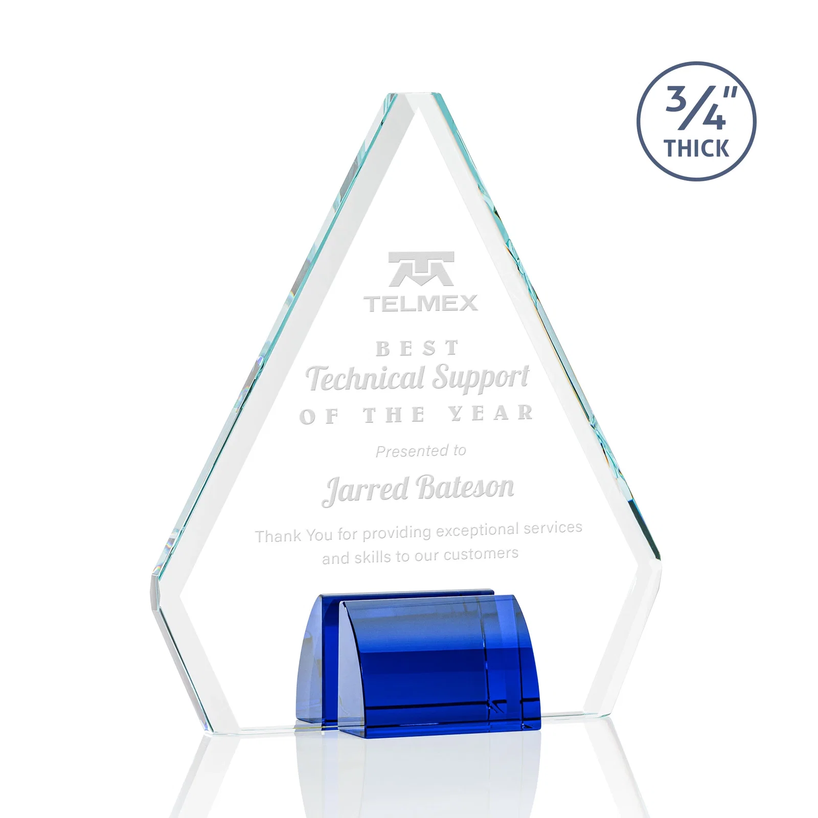 Personalized Starfire Crystal Diamond Award on Double-Sided Chrome Base for service anniversary gifts