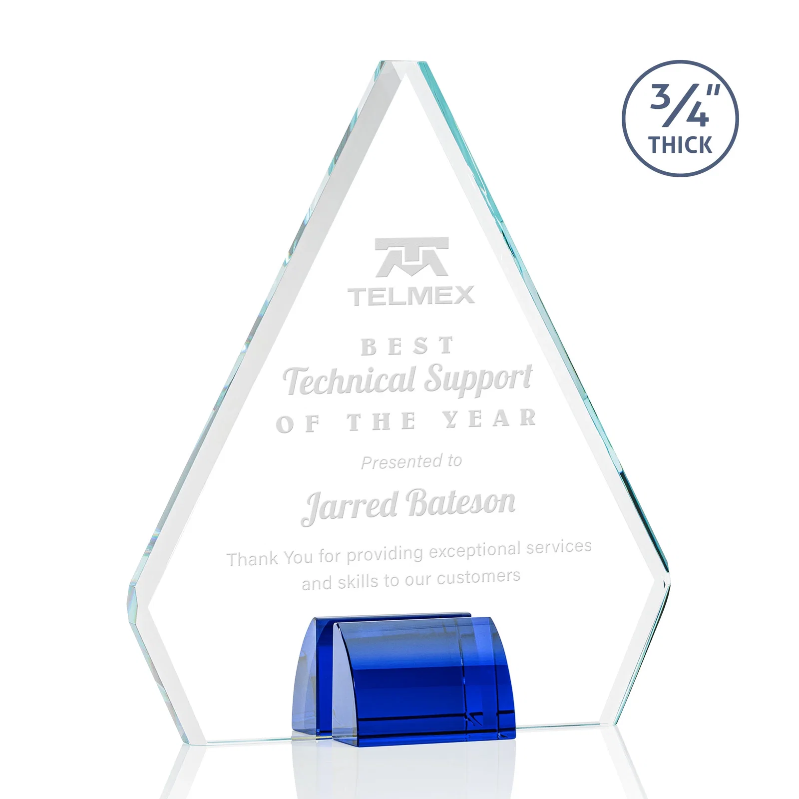 Personalized Starfire Crystal Diamond Award on Double-Sided Chrome Base for sales achievement awards