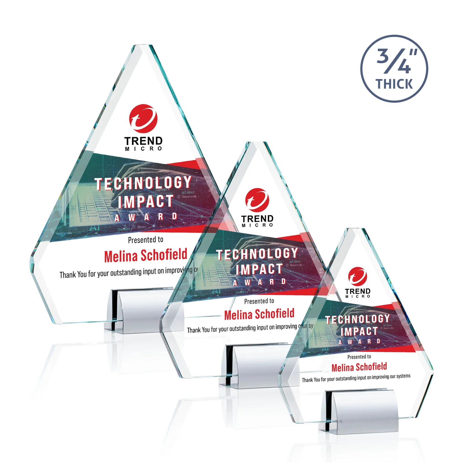 Personalized Starfire Crystal Diamond Award on Double-Sided Chrome Base for safety achievement programs
