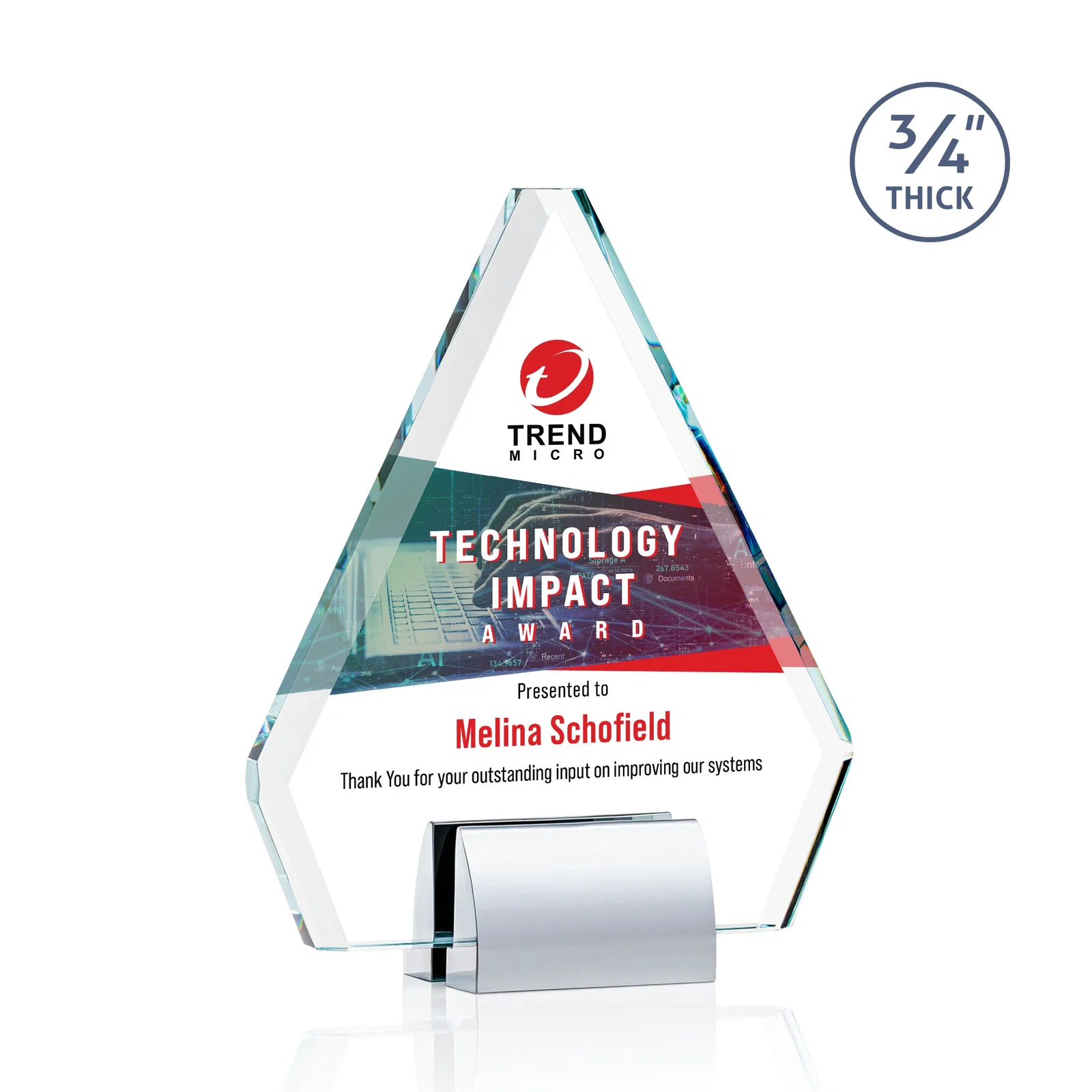 Personalized Starfire Crystal Diamond Award on Double-Sided Chrome Base for volunteer appreciation