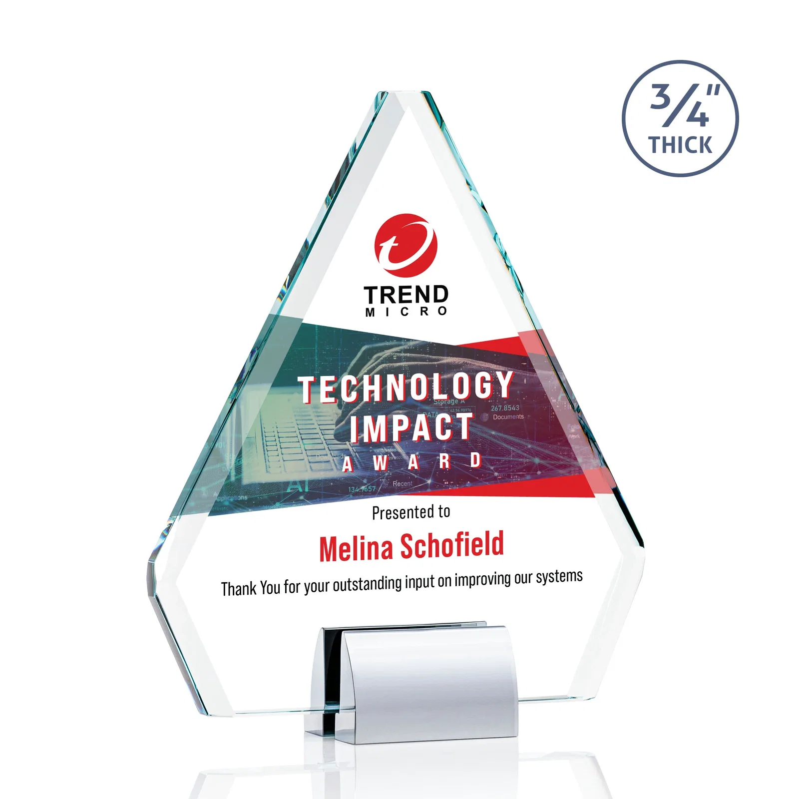 Personalized Starfire Crystal Diamond Award on Double-Sided Chrome Base for dealer and partner awards