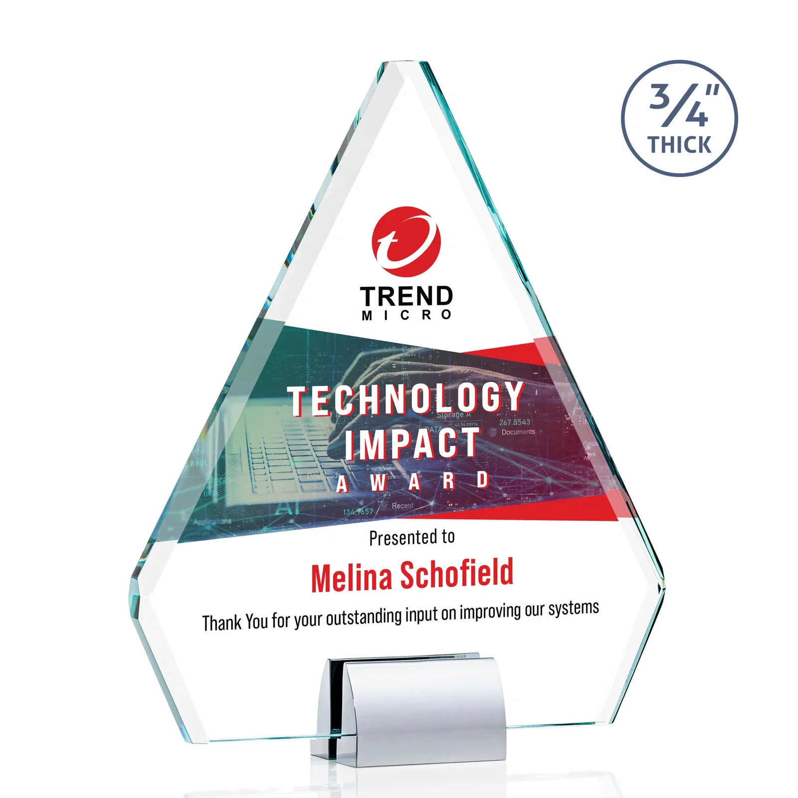 Personalized Starfire Crystal Diamond Award on Double-Sided Chrome Base for company anniversary events