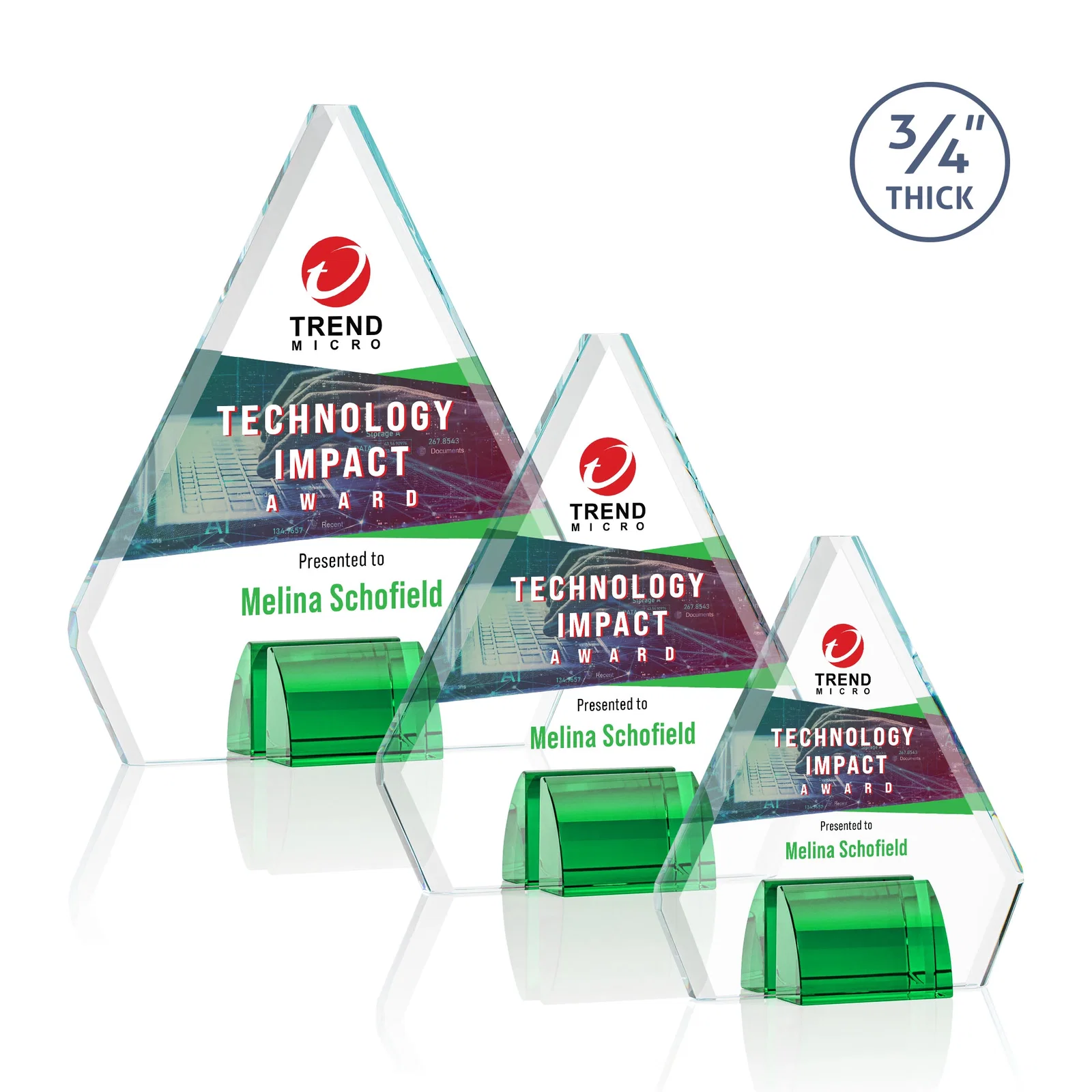 Promotional Starfire Crystal Diamond Award on Double-Sided Chrome Base for employee recognition