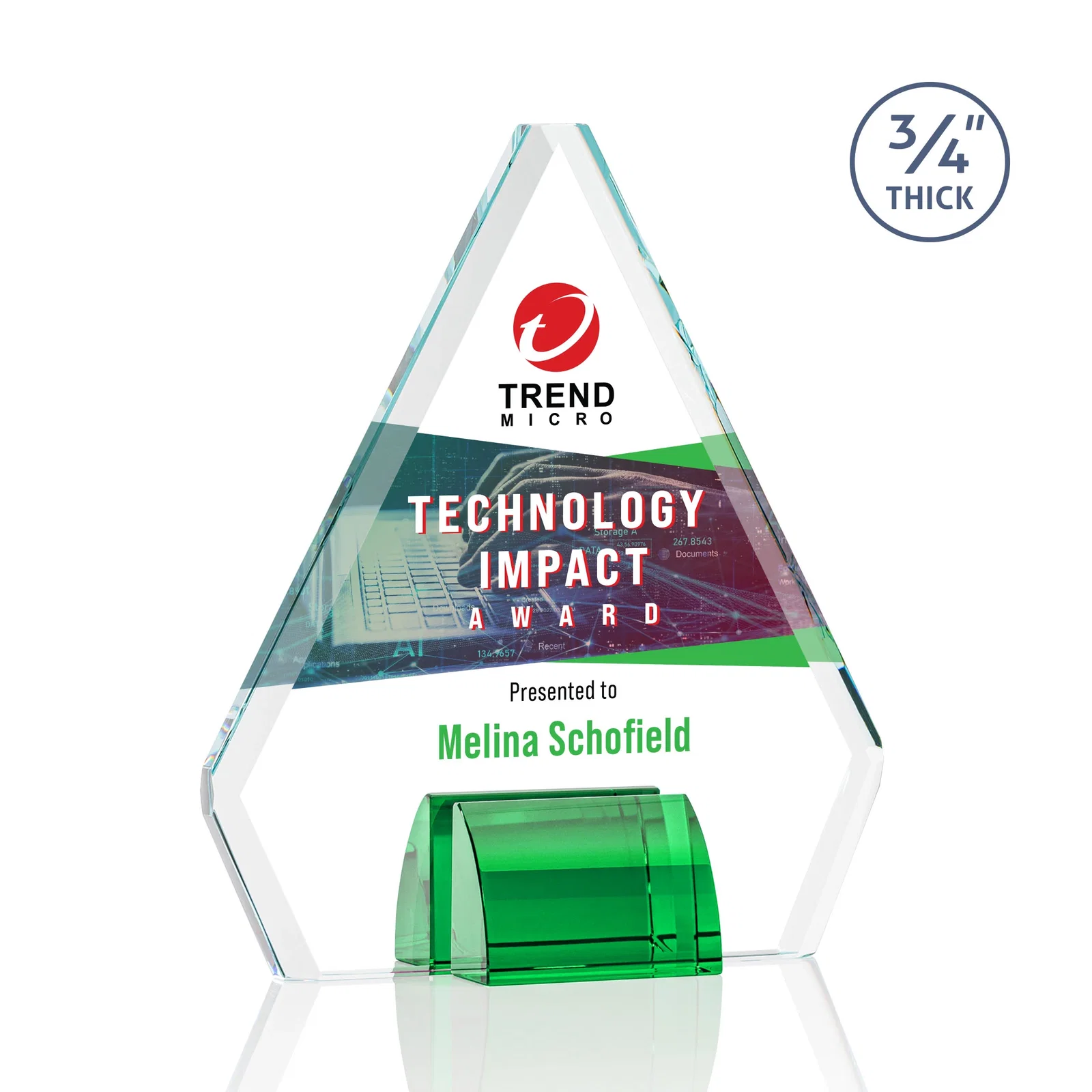 Promotional Starfire Crystal Diamond Award on Double-Sided Chrome Base for service anniversary gifts