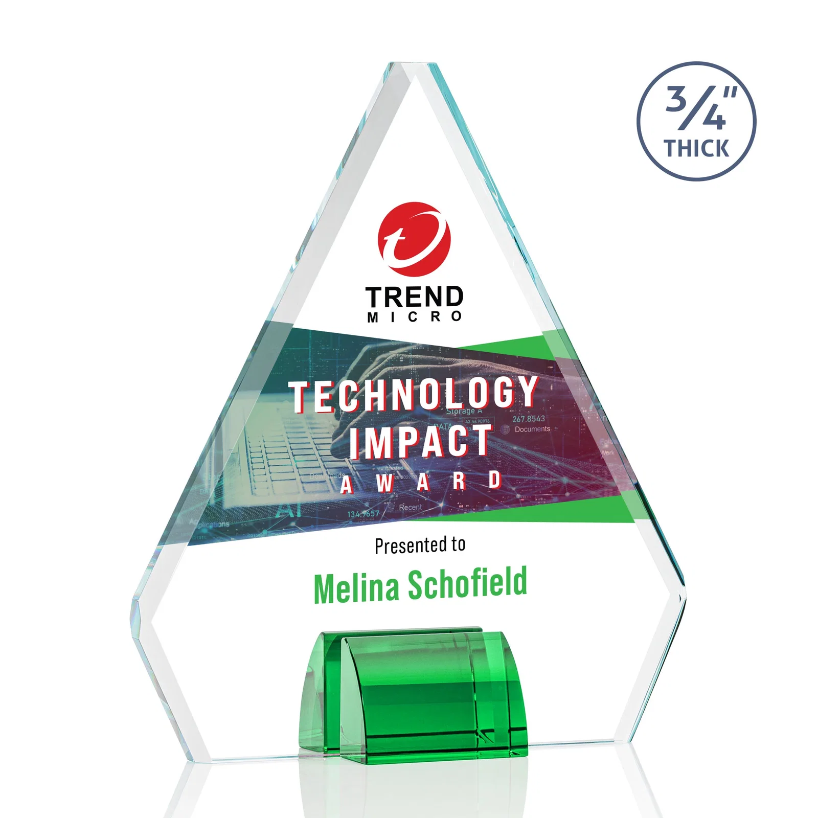 Promotional Starfire Crystal Diamond Award on Double-Sided Chrome Base for sales achievement awards