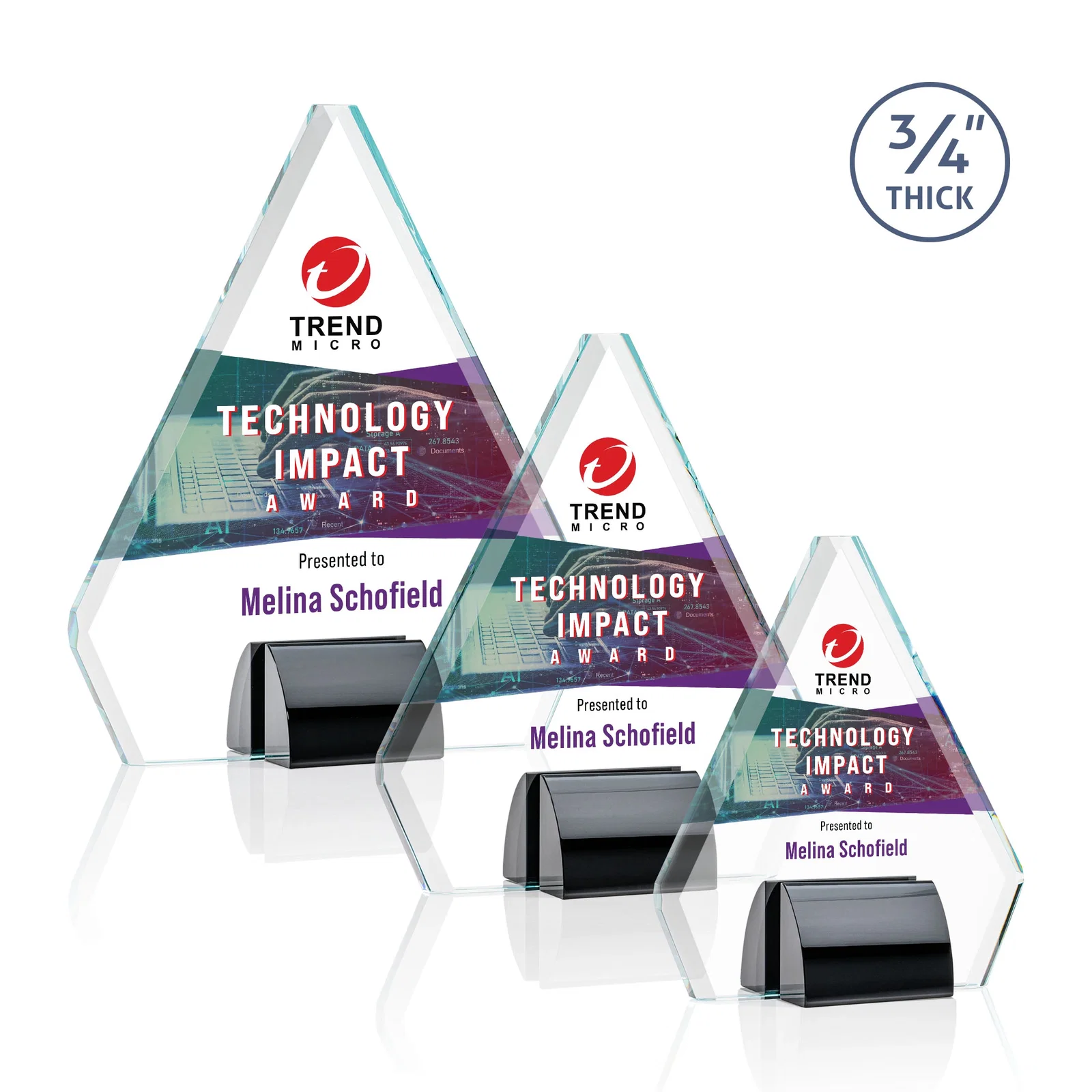 Promotional Starfire Crystal Diamond Award on Double-Sided Chrome Base for retirement presentations