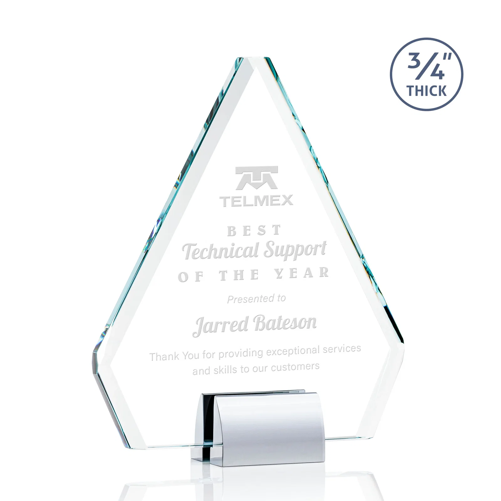 Custom Starfire Crystal Diamond Award on Double-Sided Chrome Base for service anniversary gifts