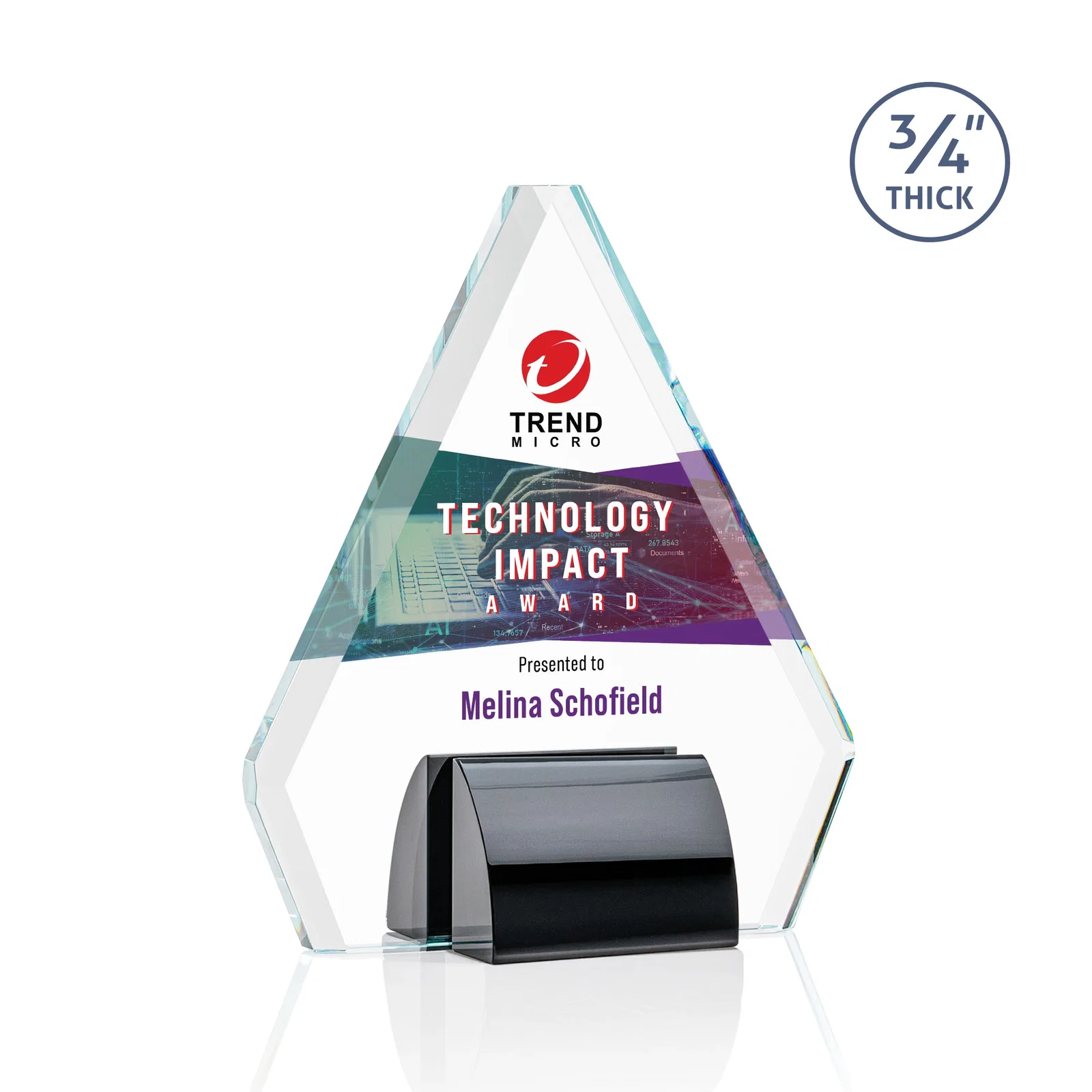 Promotional Starfire Crystal Diamond Award on Double-Sided Chrome Base for team milestone celebrations