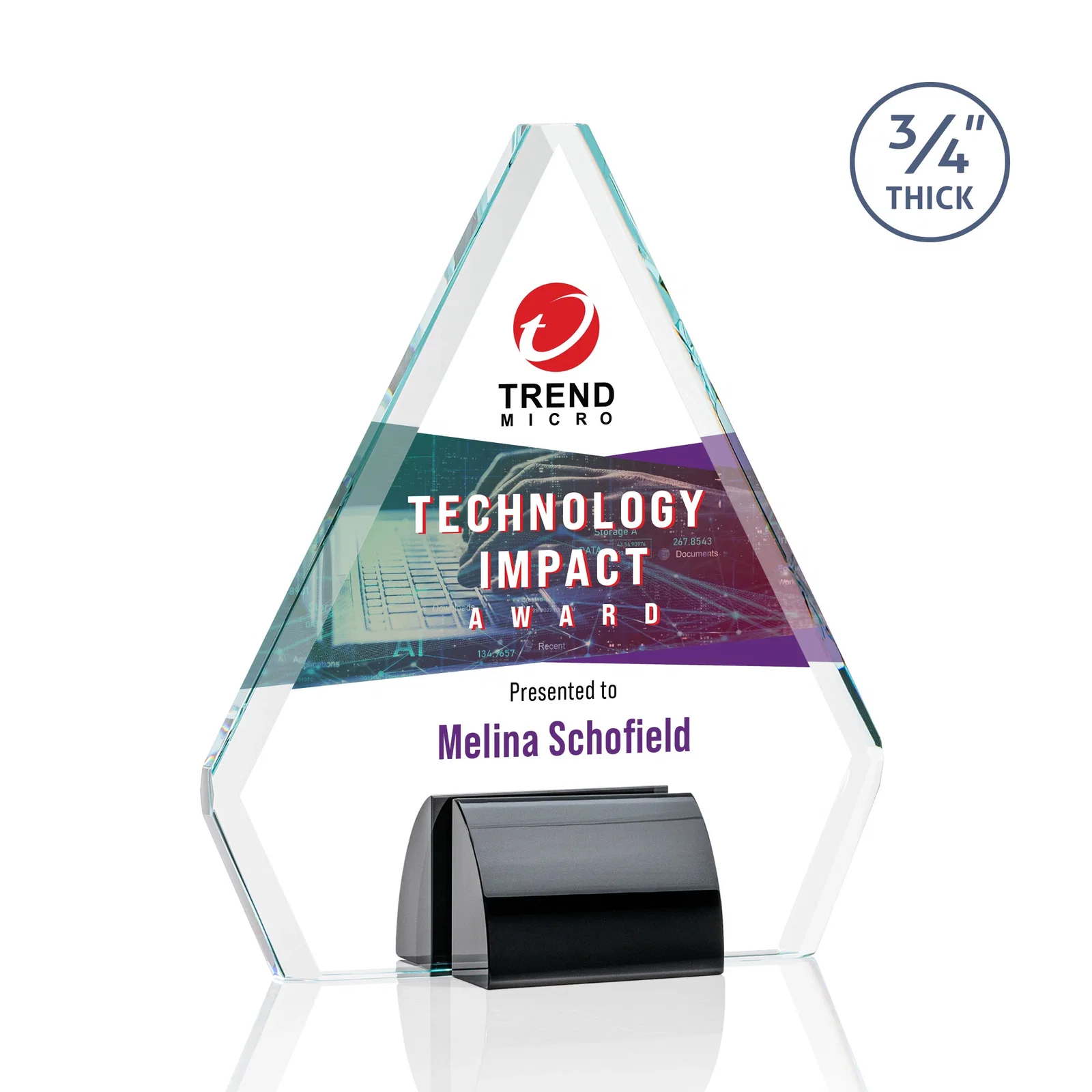 Promotional Starfire Crystal Diamond Award on Double-Sided Chrome Base for donor appreciation