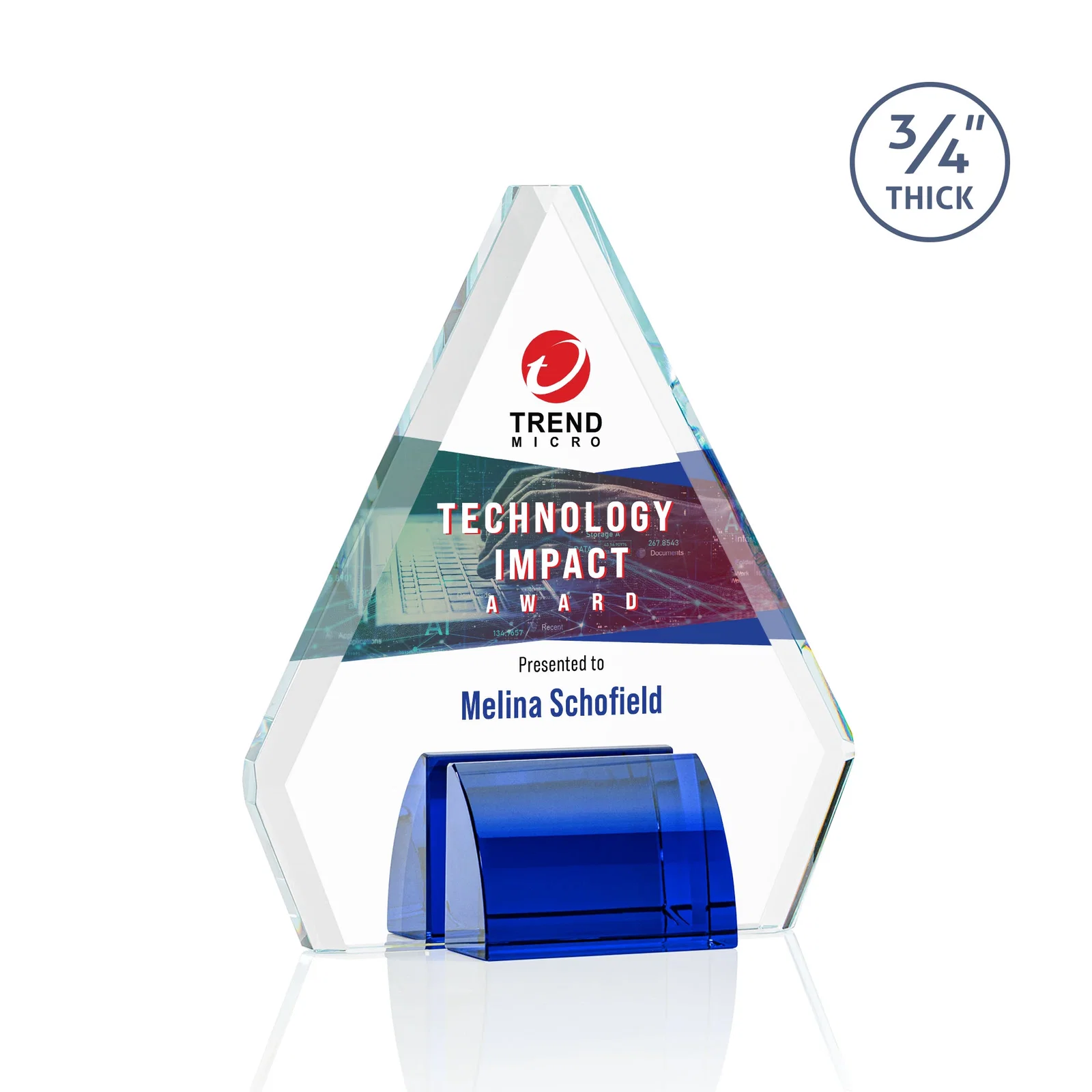 Promotional Starfire Crystal Diamond Award on Double-Sided Chrome Base for volunteer appreciation