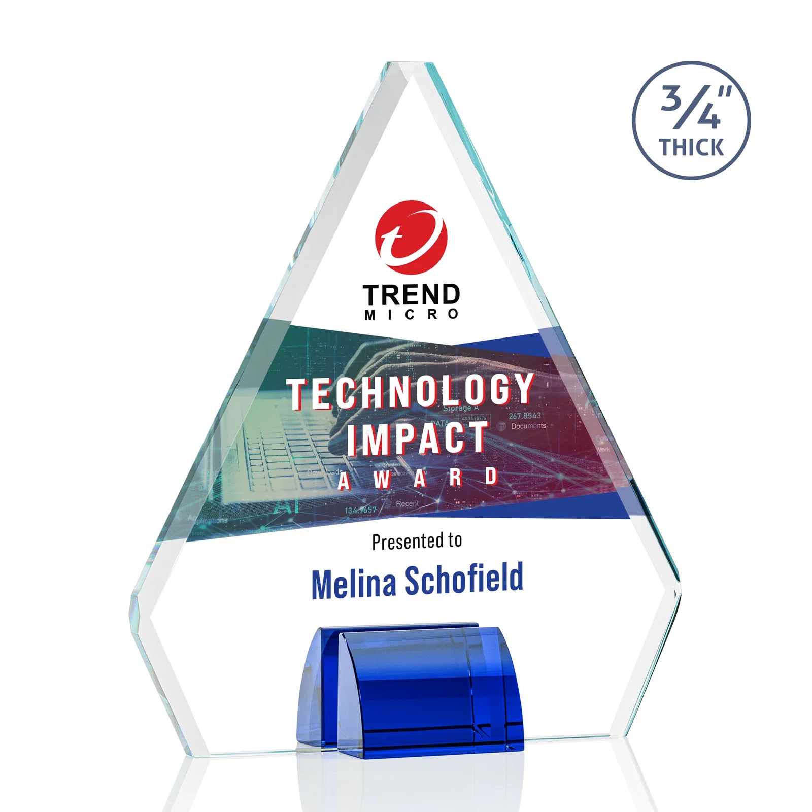 Promotional Starfire Crystal Diamond Award on Double-Sided Chrome Base for company anniversary events