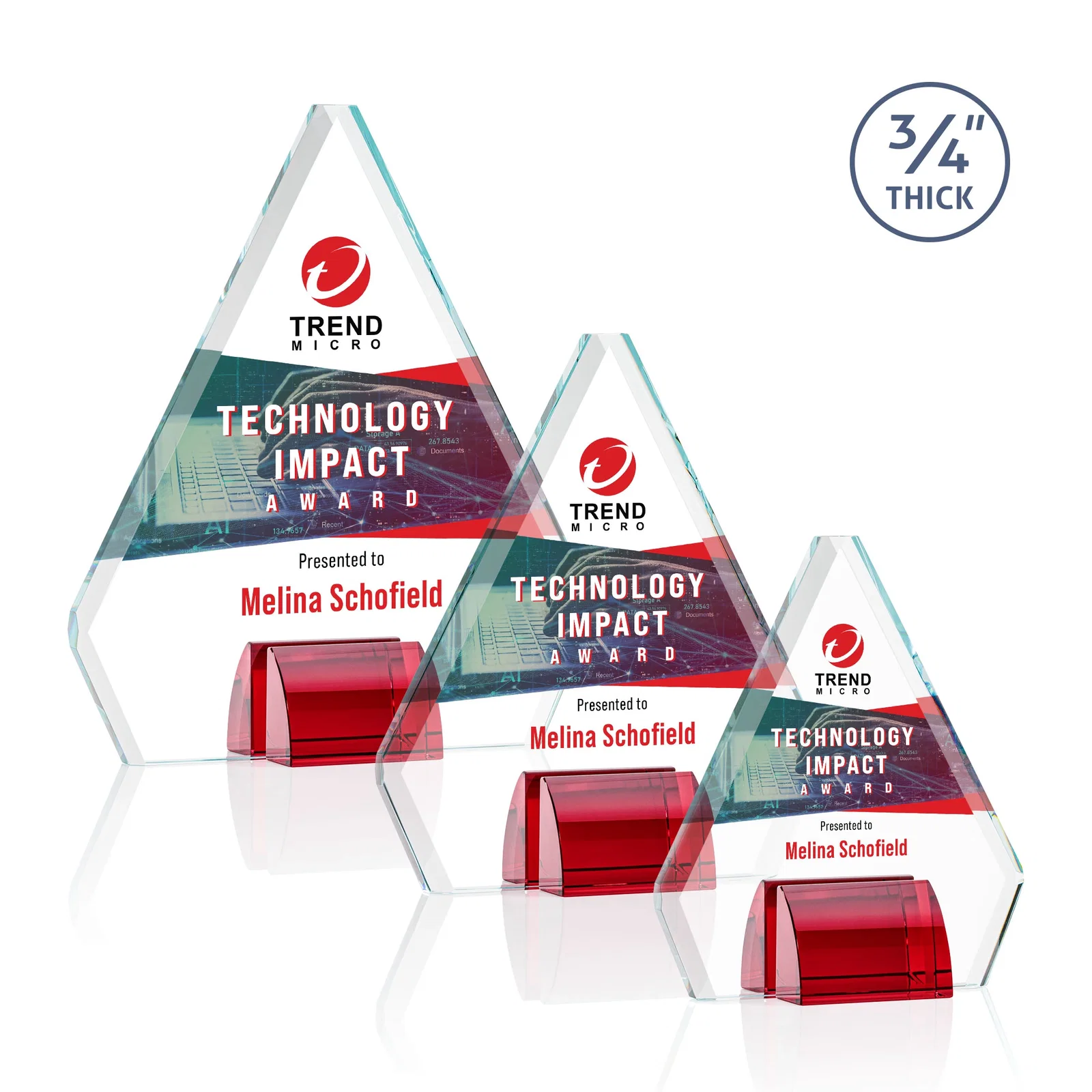 Branded Starfire Crystal Diamond Award on Double-Sided Chrome Base for employee recognition