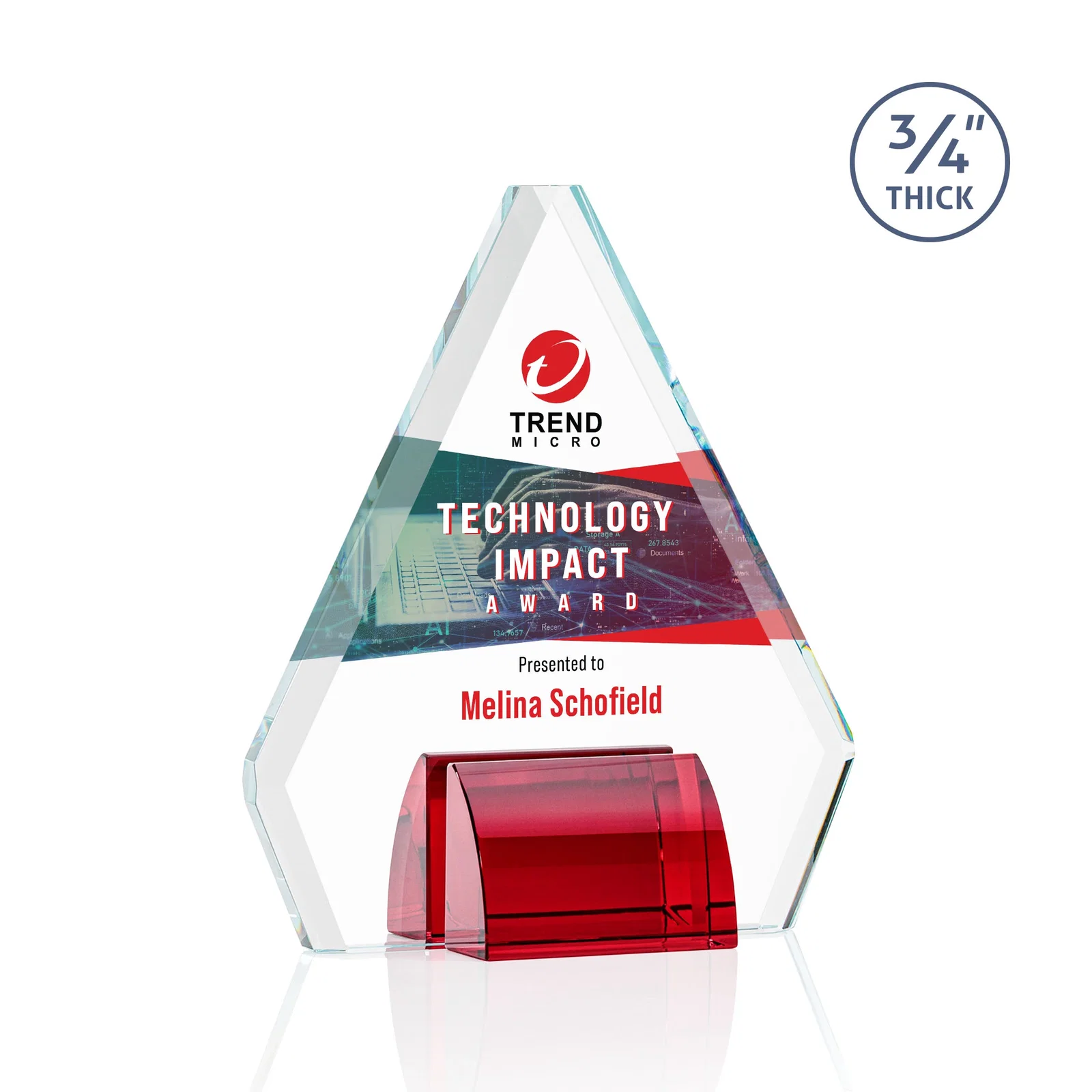 Branded Starfire Crystal Diamond Award on Double-Sided Chrome Base for corporate award ceremonies