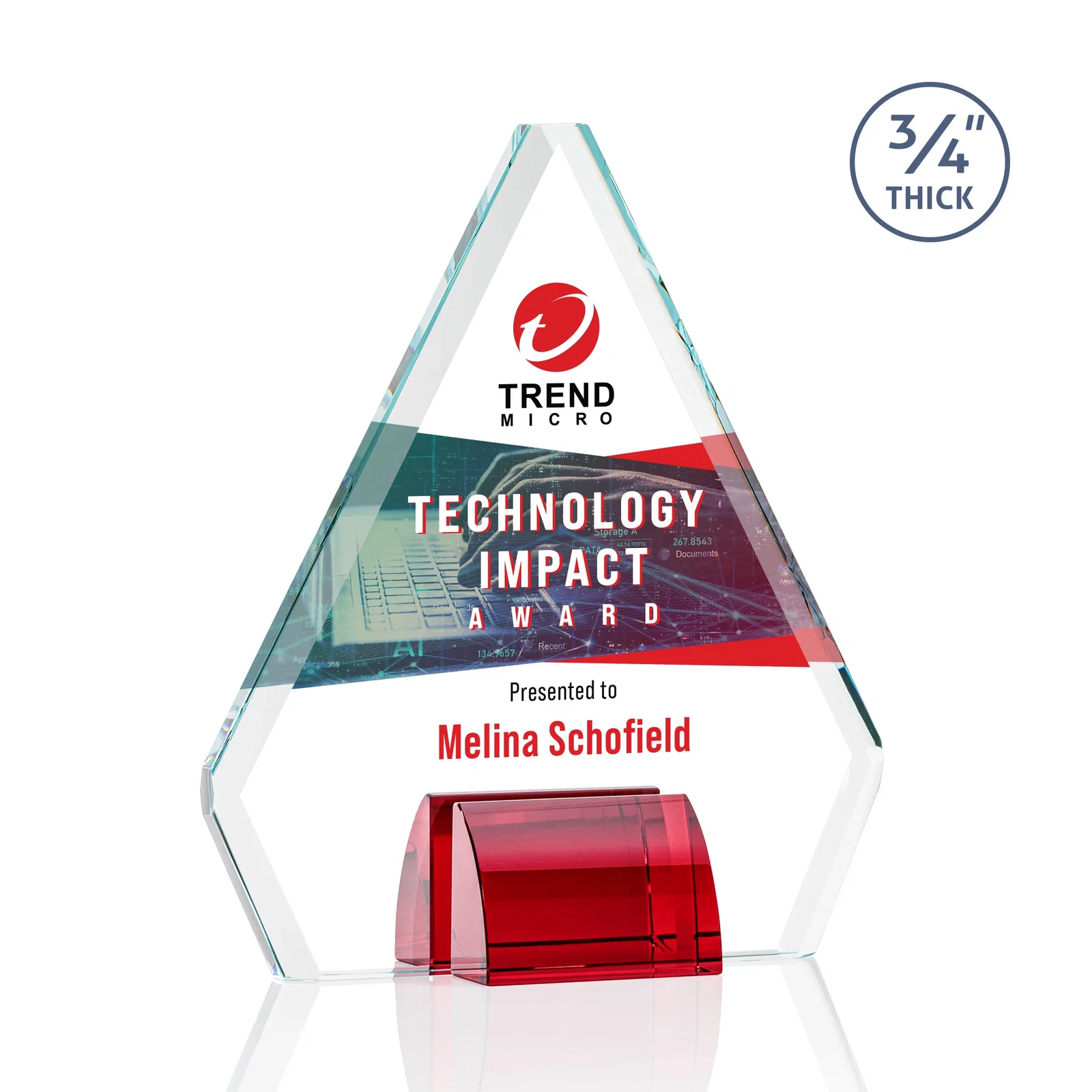 Branded Starfire Crystal Diamond Award on Double-Sided Chrome Base for service anniversary gifts