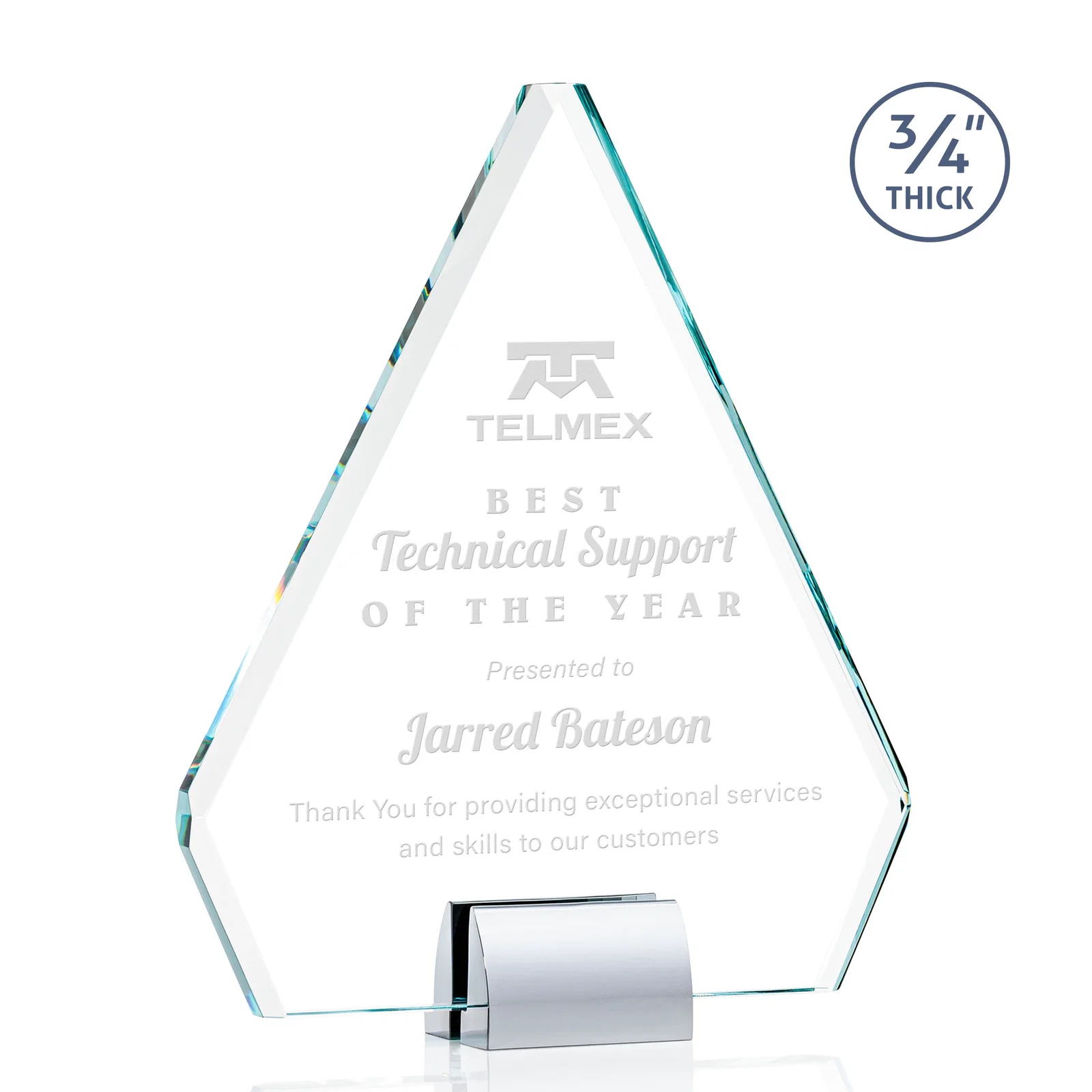 Custom Starfire Crystal Diamond Award on Double-Sided Chrome Base for sales achievement awards