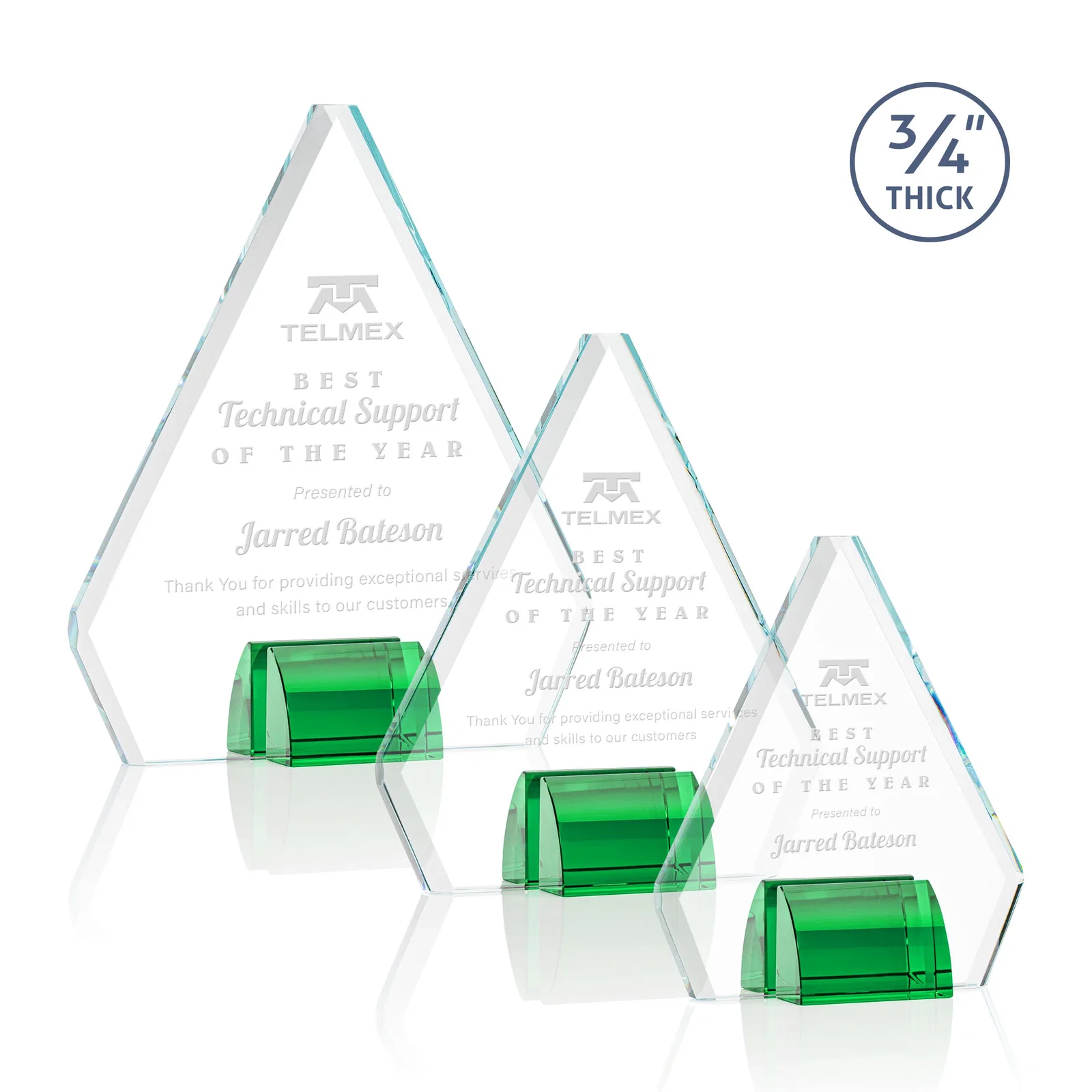 Custom Starfire Crystal Diamond Award on Double-Sided Chrome Base for retirement presentations