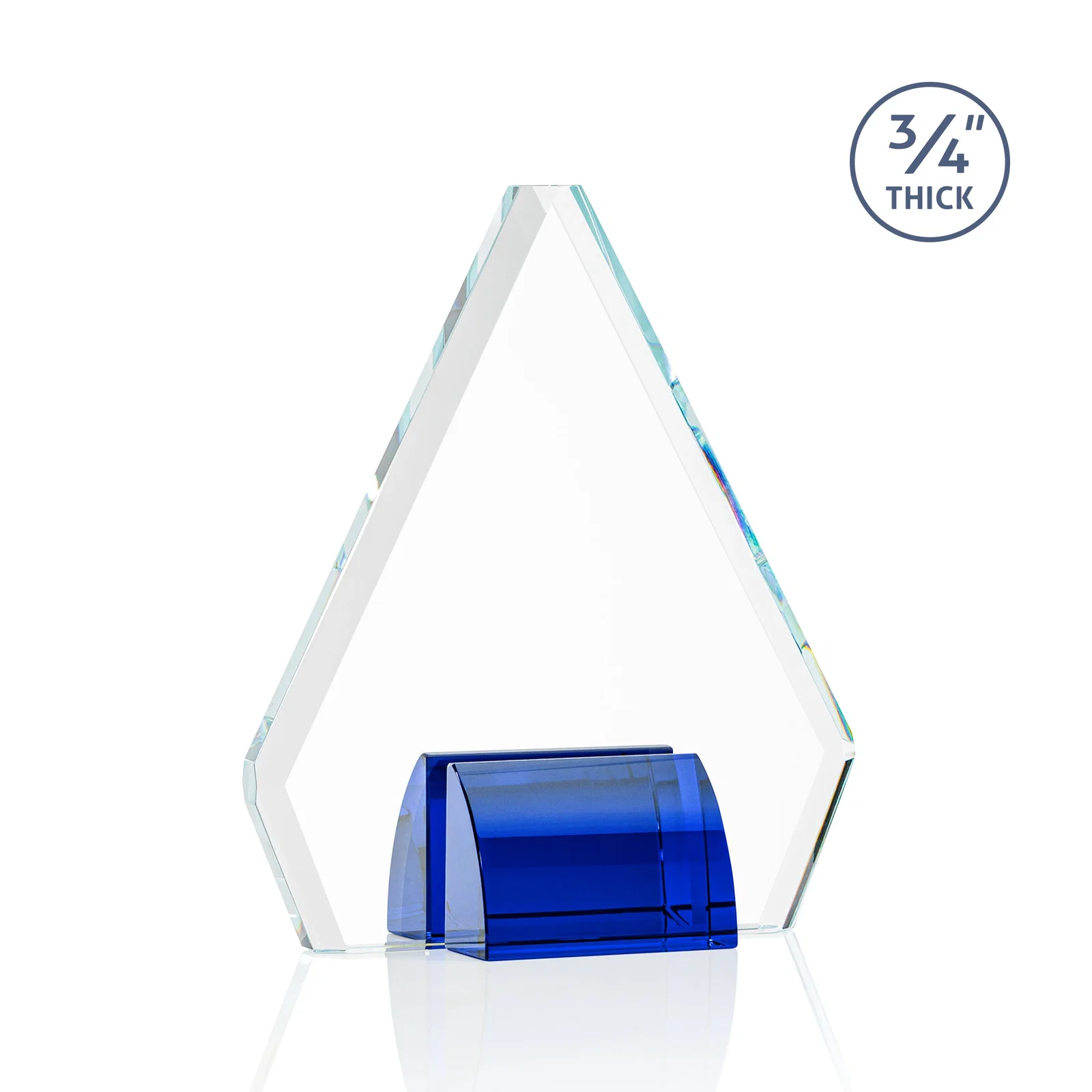 Custom printed Starfire Crystal Diamond Award on Double-Sided Chrome Base for corporate award ceremonies