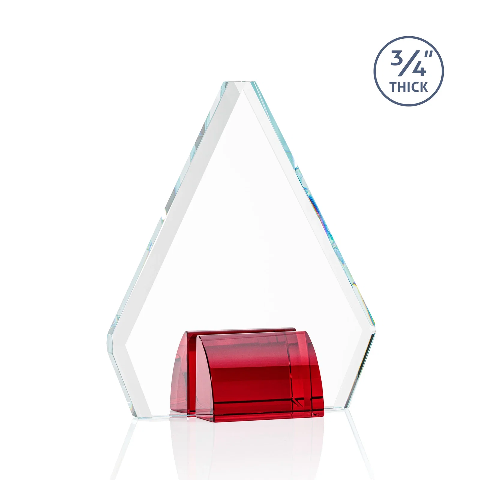 Custom printed Starfire Crystal Diamond Award on Double-Sided Chrome Base for retirement presentations