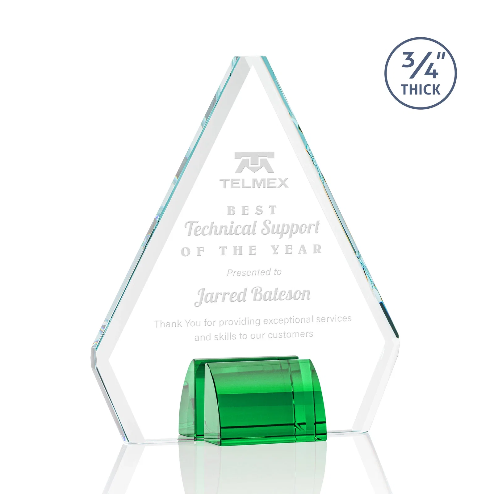 Custom Starfire Crystal Diamond Award on Double-Sided Chrome Base for donor appreciation