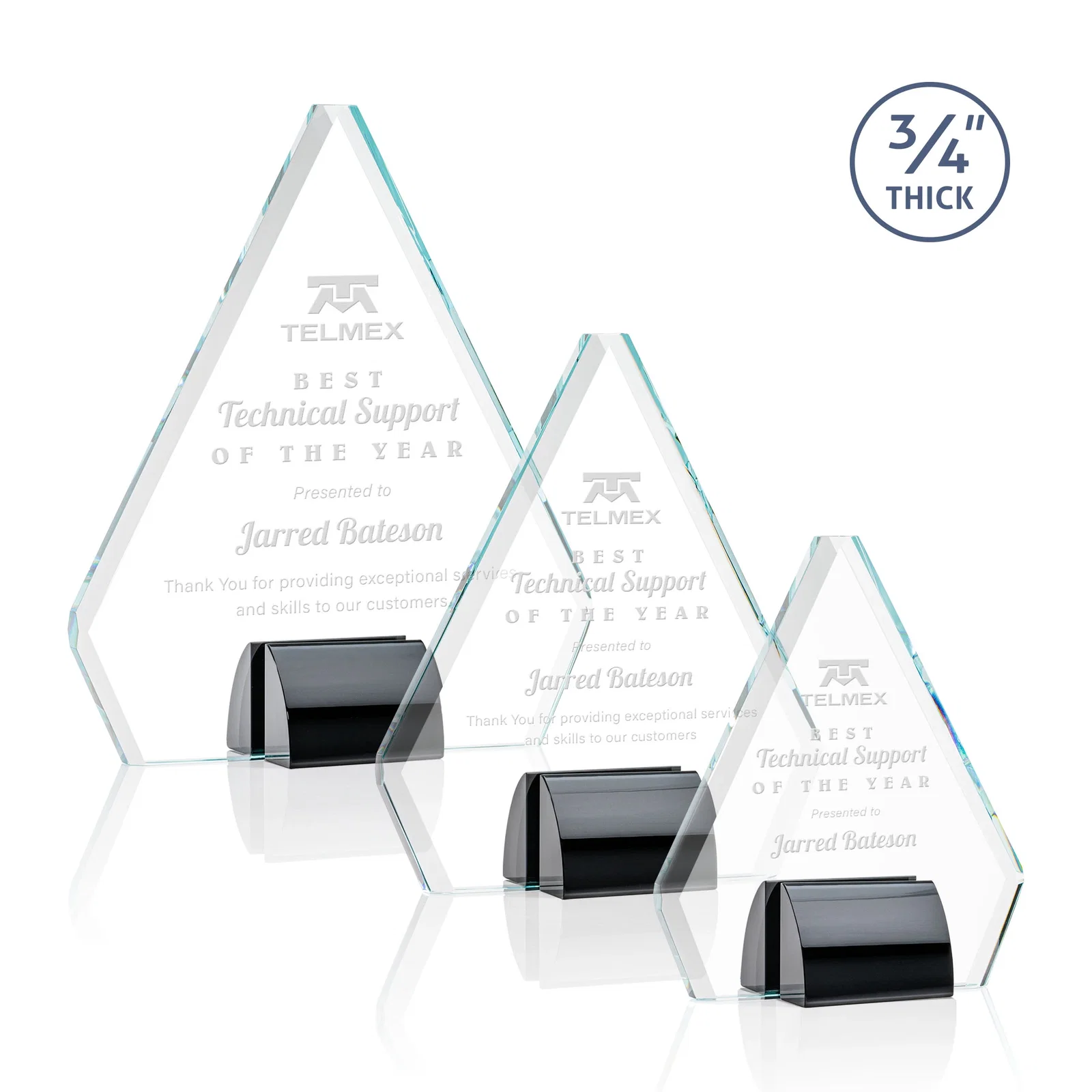 Custom Starfire Crystal Diamond Award on Double-Sided Chrome Base for safety achievement programs