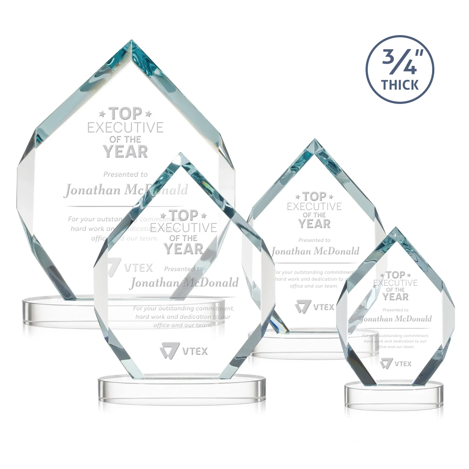 Custom Six-Sided Starfire Crystal Diamond Award with Constant-Width Bevels for employee recognition