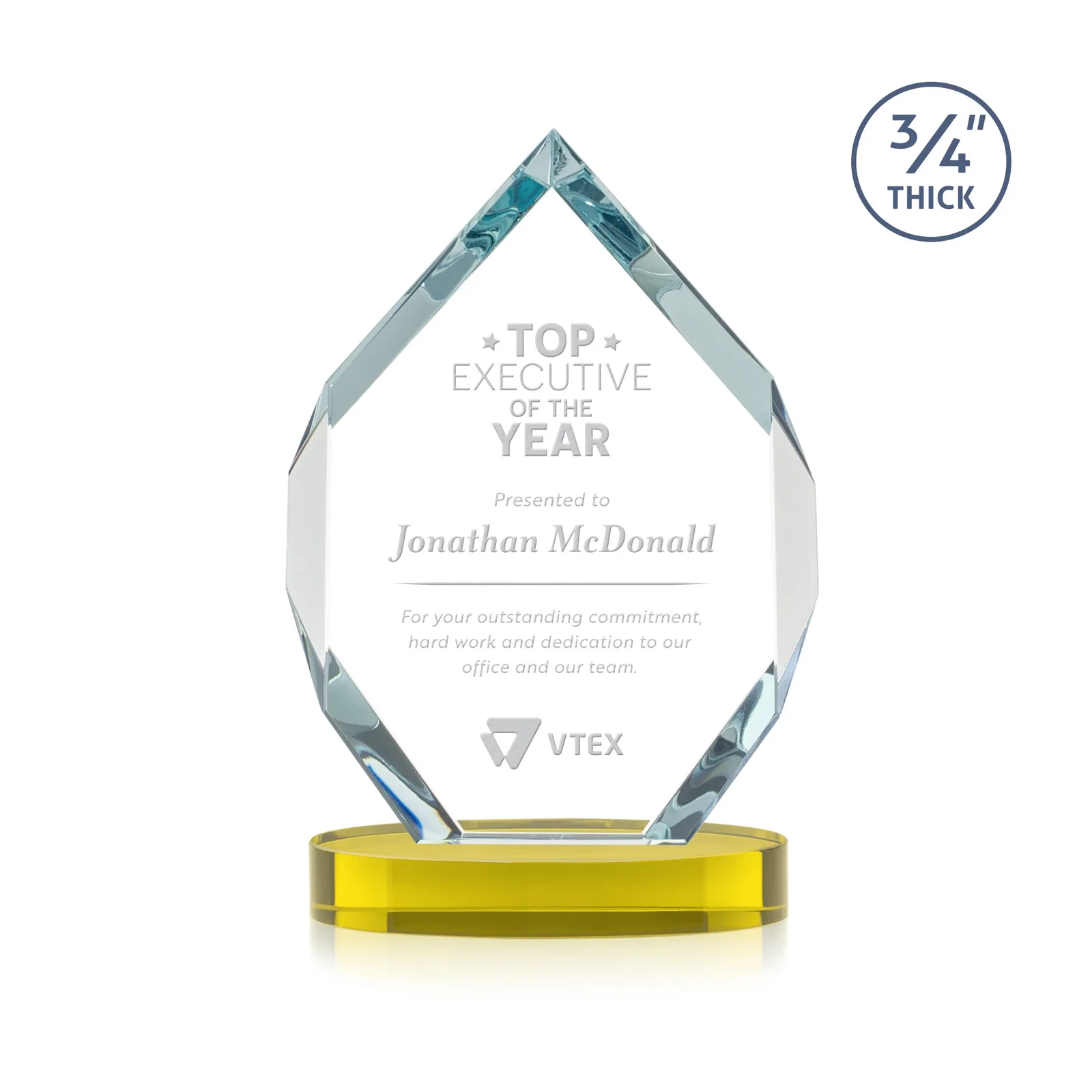 Personalized Six-Sided Starfire Crystal Diamond Award with Constant-Width Bevels for employee recognition