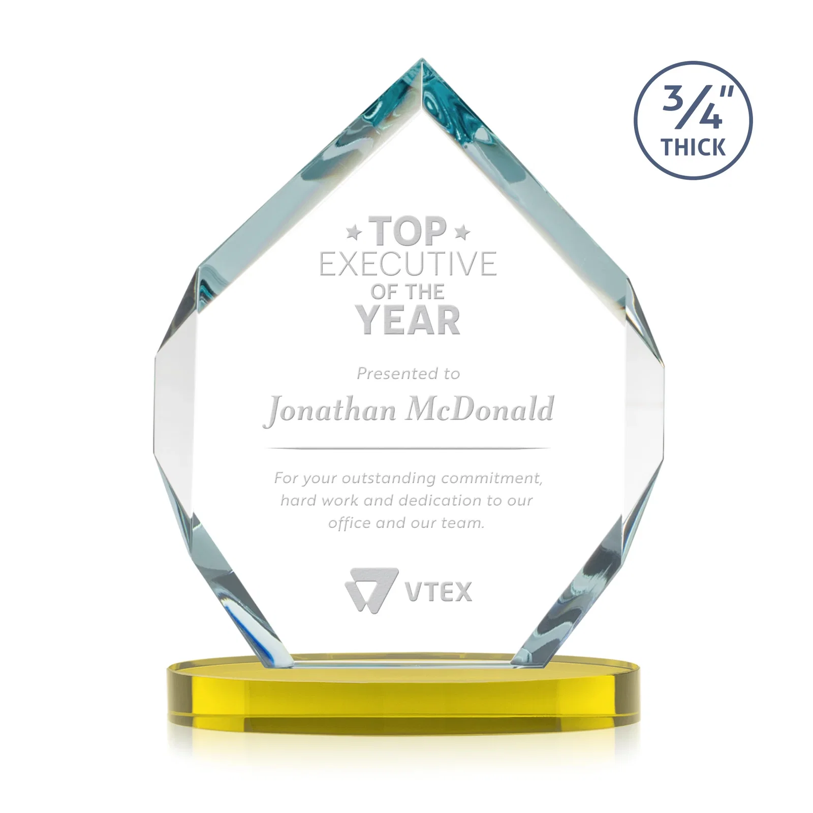 Personalized Six-Sided Starfire Crystal Diamond Award with Constant-Width Bevels for service anniversary gifts