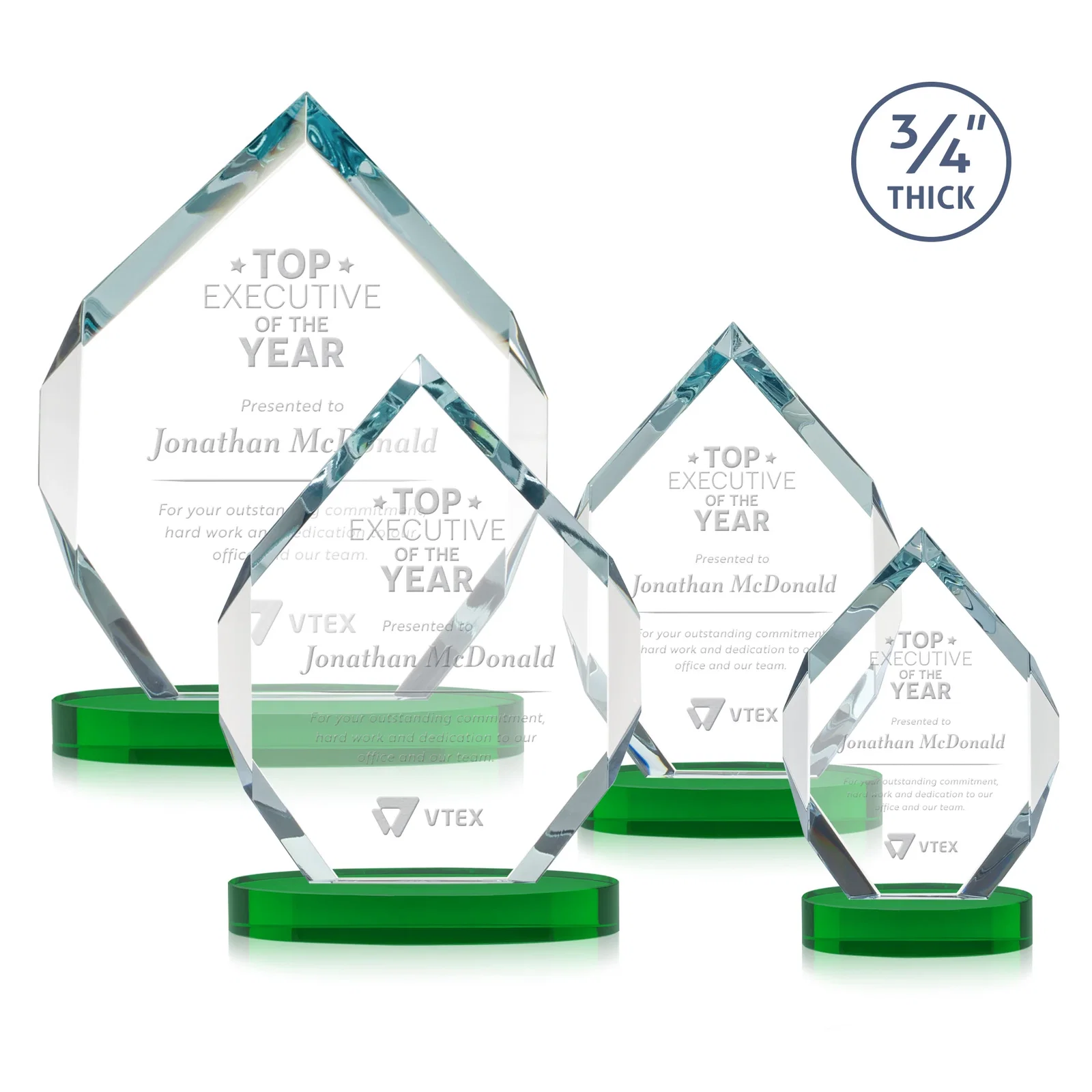 Personalized Six-Sided Starfire Crystal Diamond Award with Constant-Width Bevels for sales achievement awards