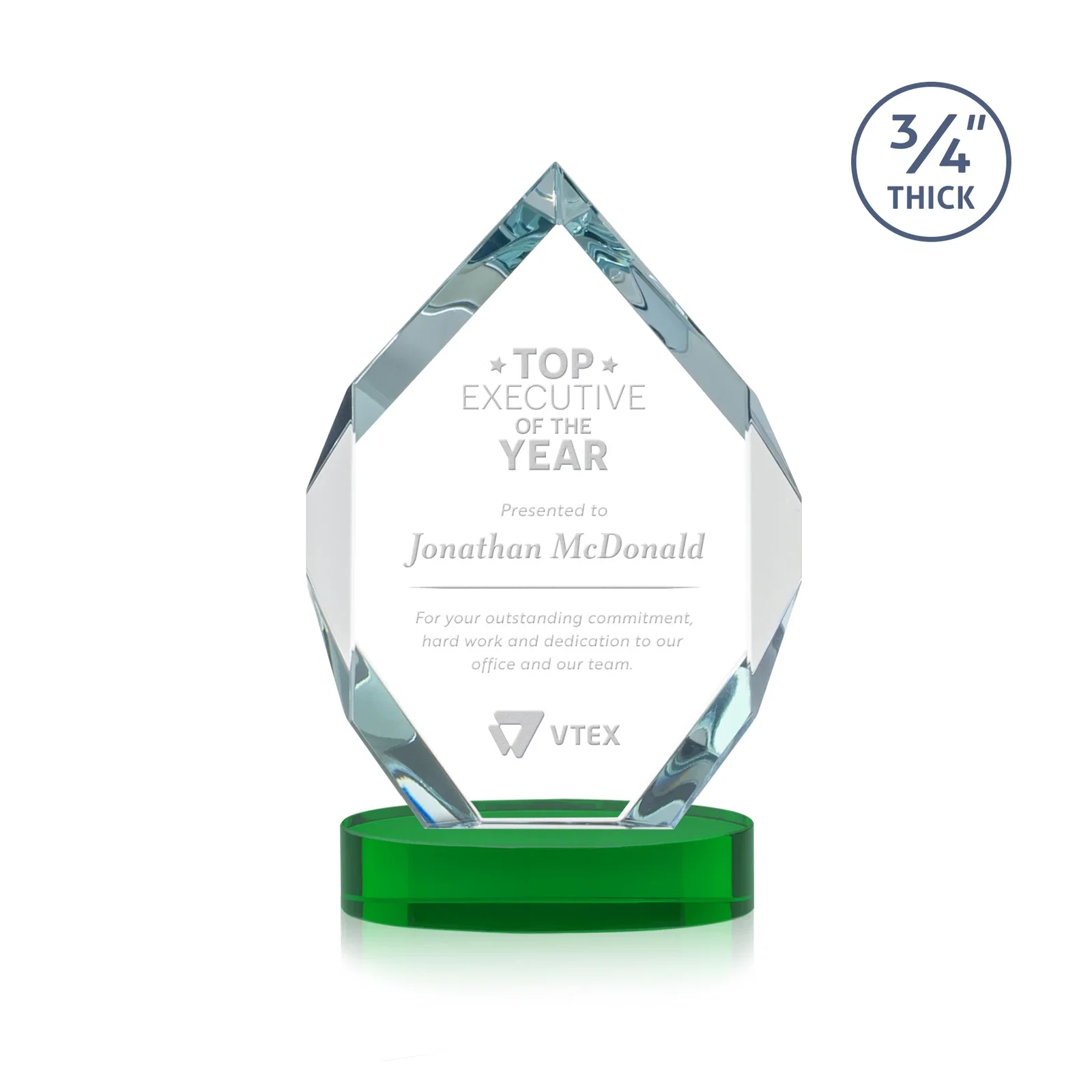 Personalized Six-Sided Starfire Crystal Diamond Award with Constant-Width Bevels for retirement presentations