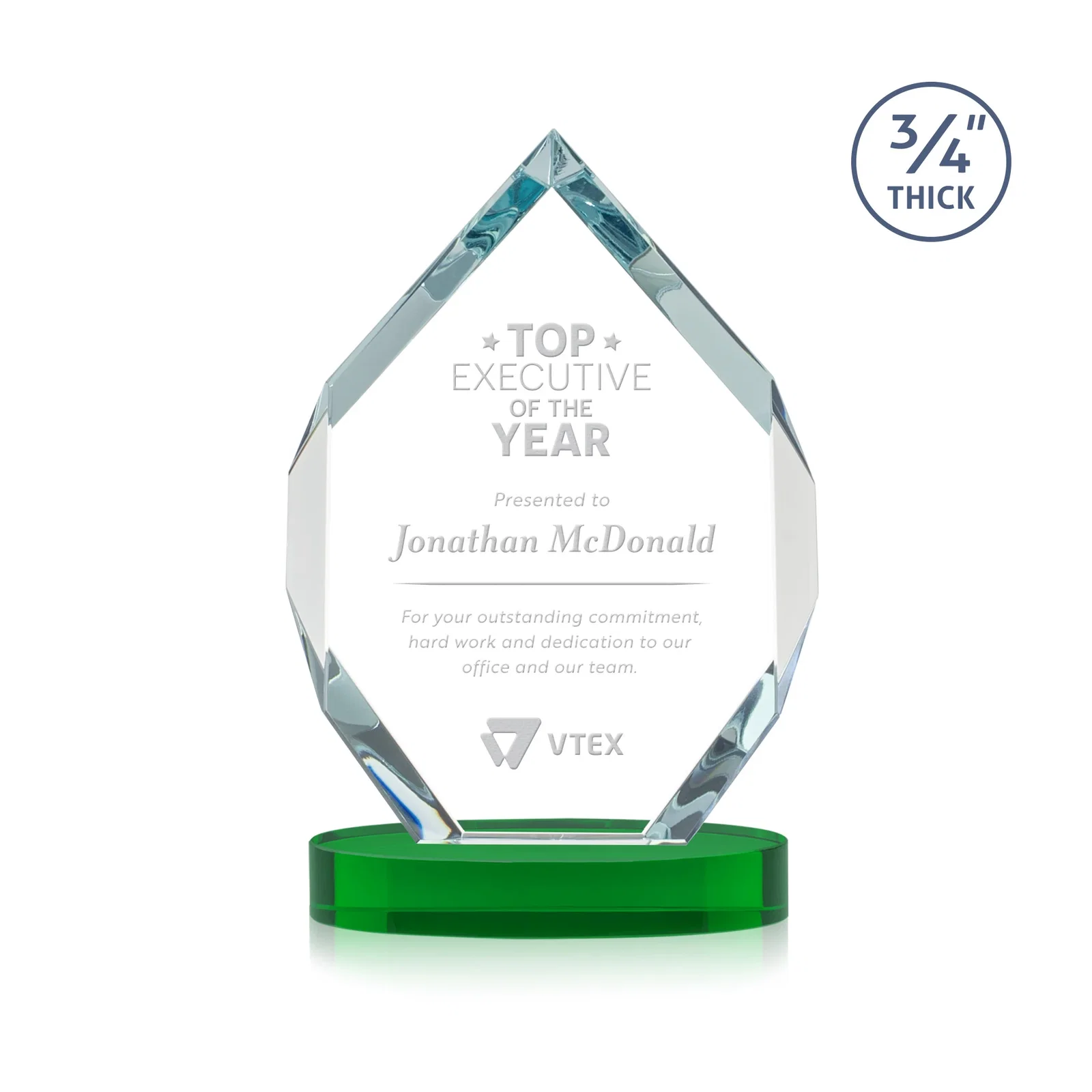 Personalized Six-Sided Starfire Crystal Diamond Award with Constant-Width Bevels for team milestone celebrations