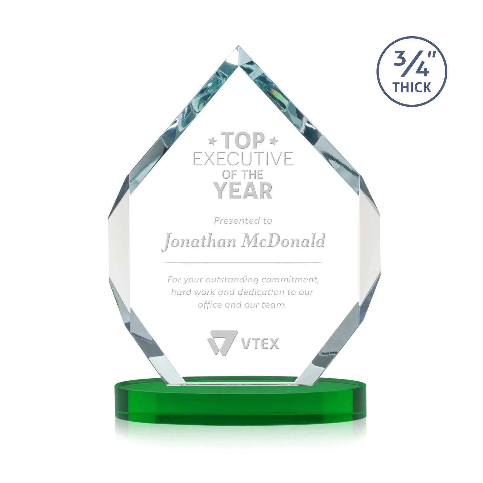 Personalized Six-Sided Starfire Crystal Diamond Award with Constant-Width Bevels for donor appreciation