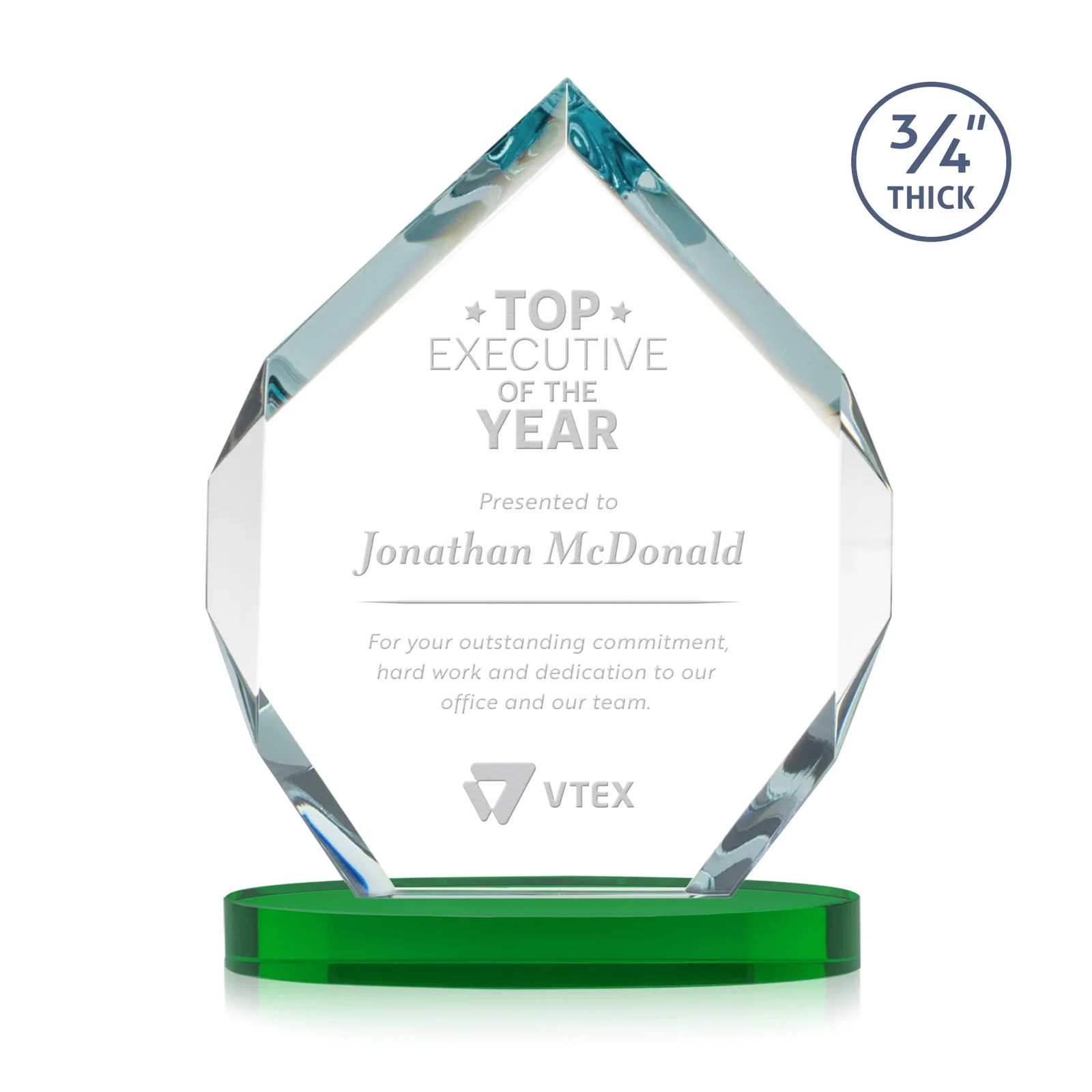 Personalized Six-Sided Starfire Crystal Diamond Award with Constant-Width Bevels for graduation ceremonies