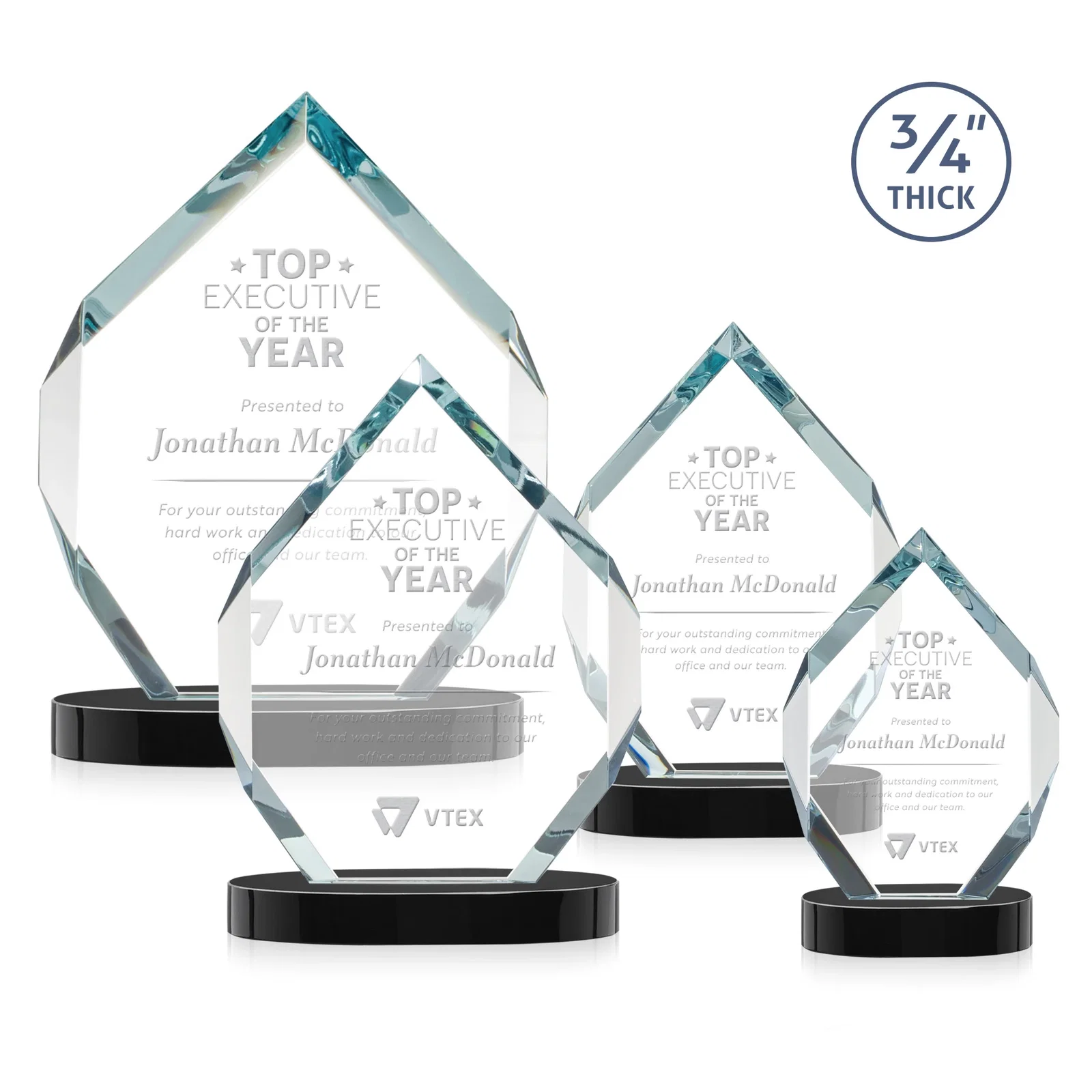 Personalized Six-Sided Starfire Crystal Diamond Award with Constant-Width Bevels for safety achievement programs