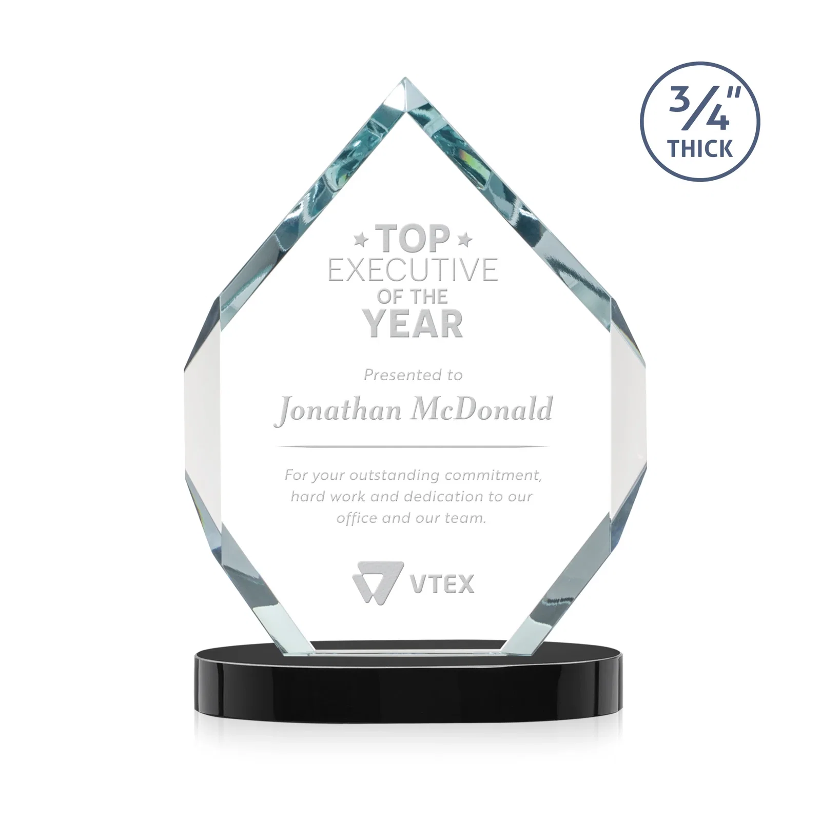 Personalized Six-Sided Starfire Crystal Diamond Award with Constant-Width Bevels for company anniversary events