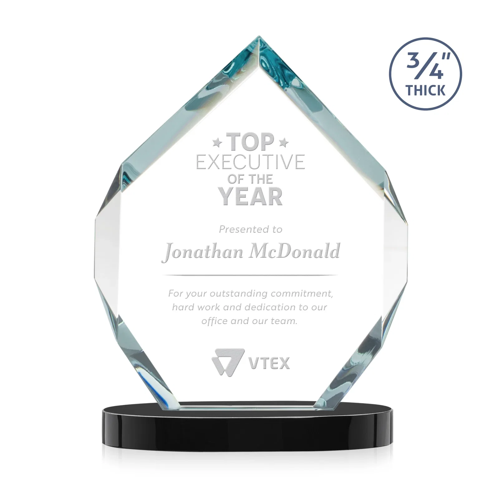 Promotional Six-Sided Starfire Crystal Diamond Award with Constant-Width Bevels for employee recognition