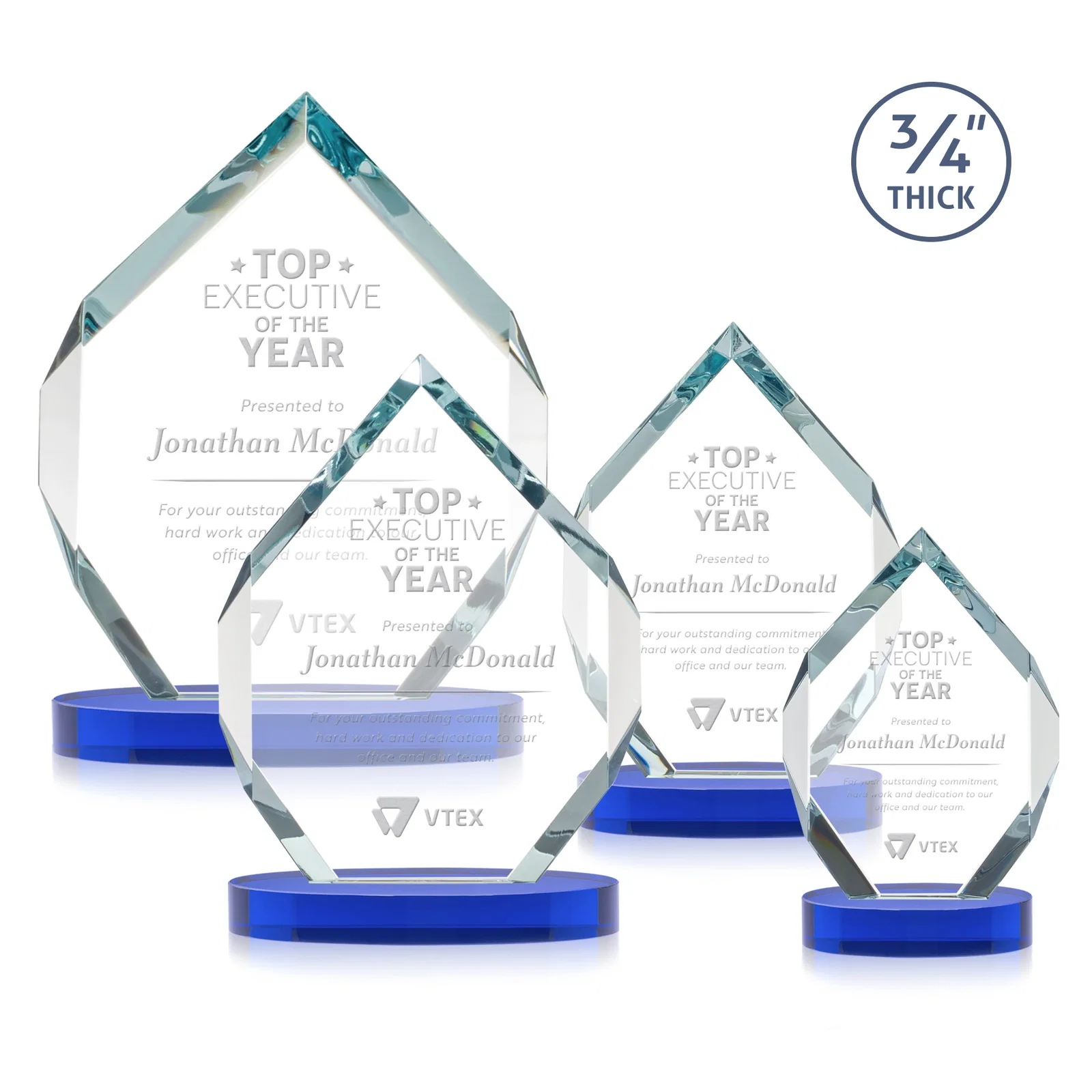 Promotional Six-Sided Starfire Crystal Diamond Award with Constant-Width Bevels for corporate award ceremonies