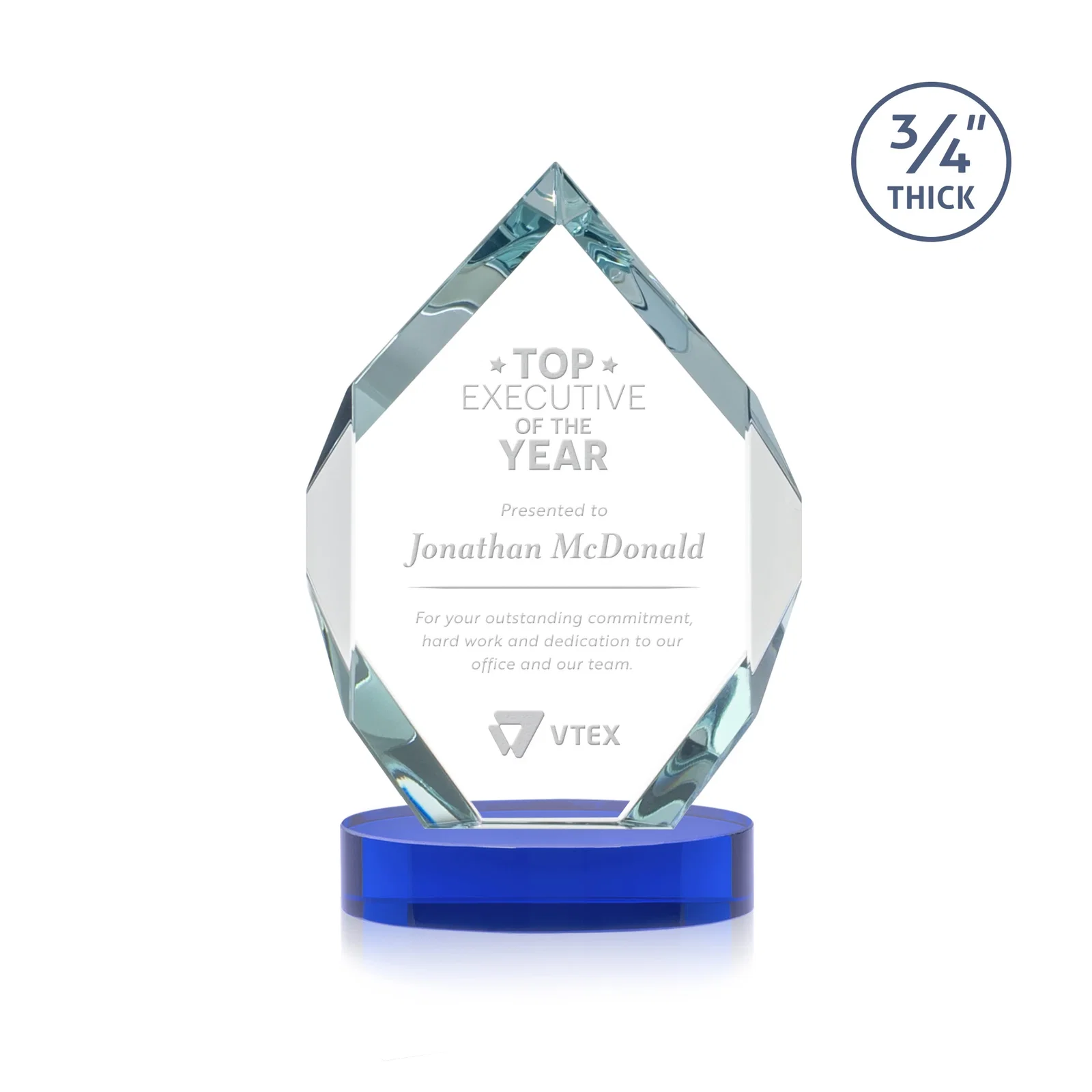 Promotional Six-Sided Starfire Crystal Diamond Award with Constant-Width Bevels for service anniversary gifts