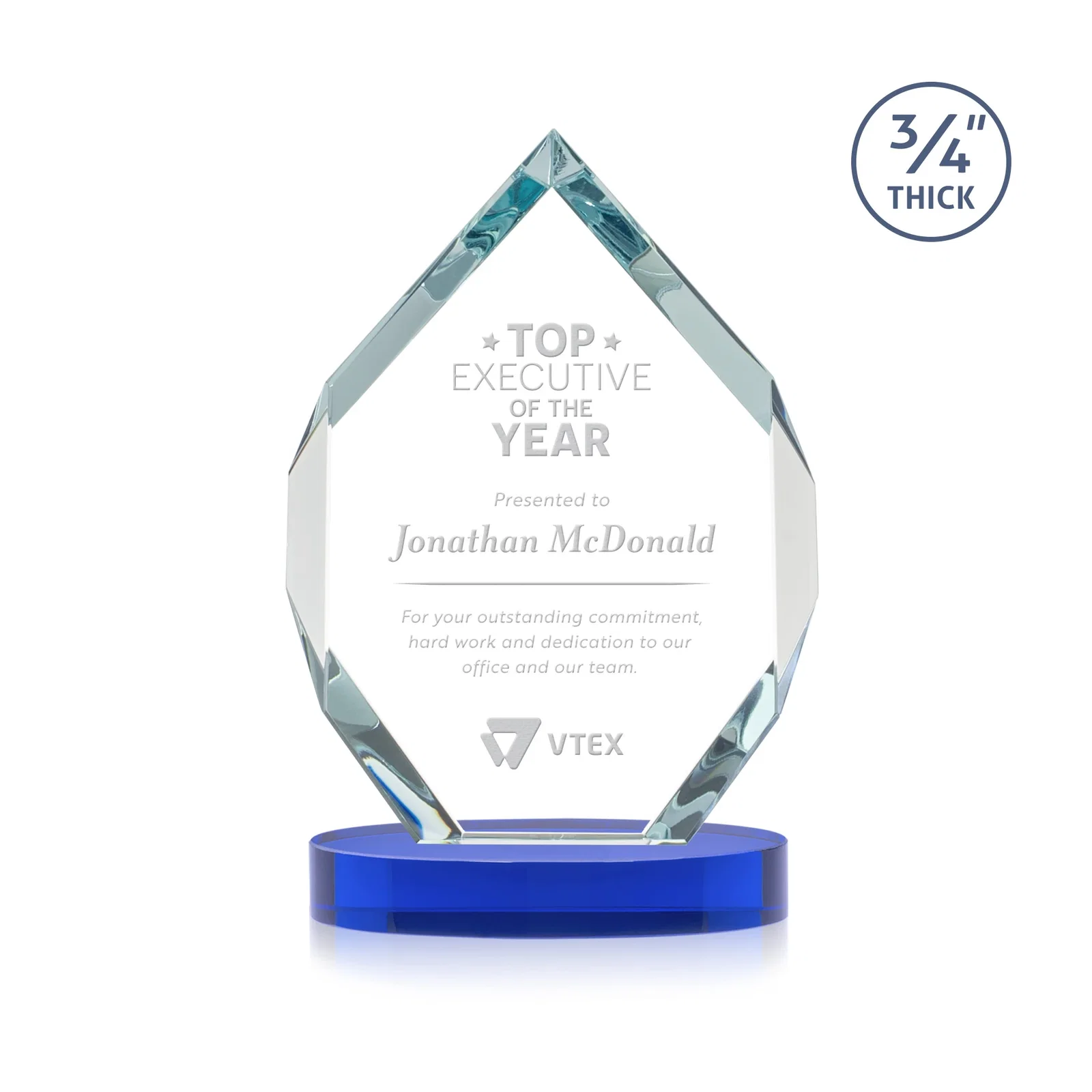 Promotional Six-Sided Starfire Crystal Diamond Award with Constant-Width Bevels for sales achievement awards