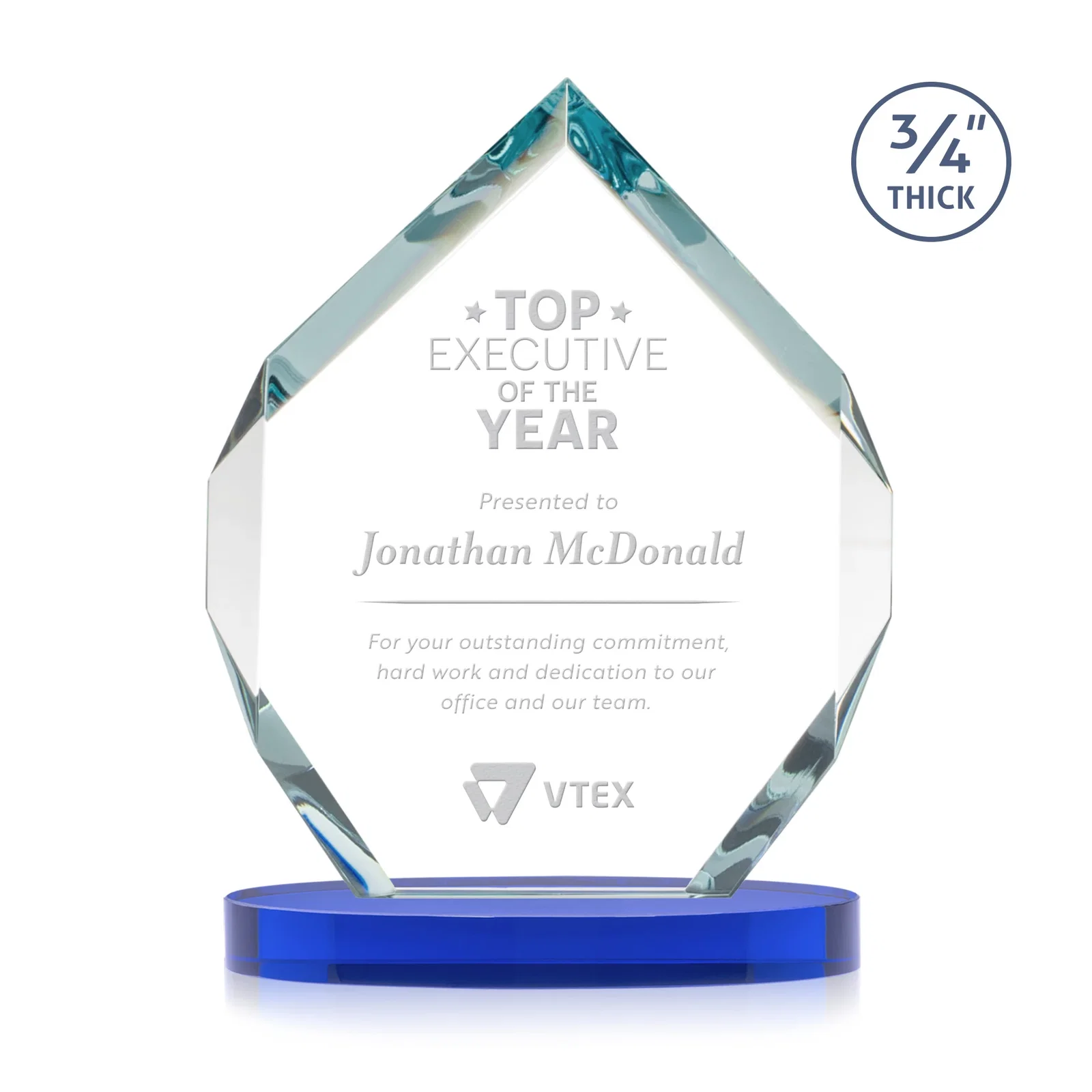 Promotional Six-Sided Starfire Crystal Diamond Award with Constant-Width Bevels for team milestone celebrations