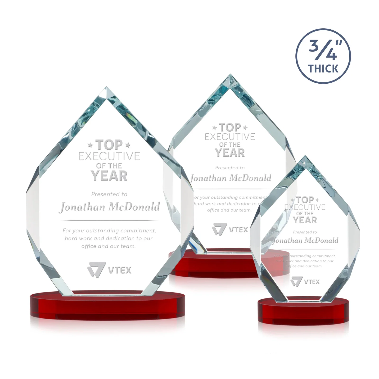 Promotional Six-Sided Starfire Crystal Diamond Award with Constant-Width Bevels for donor appreciation