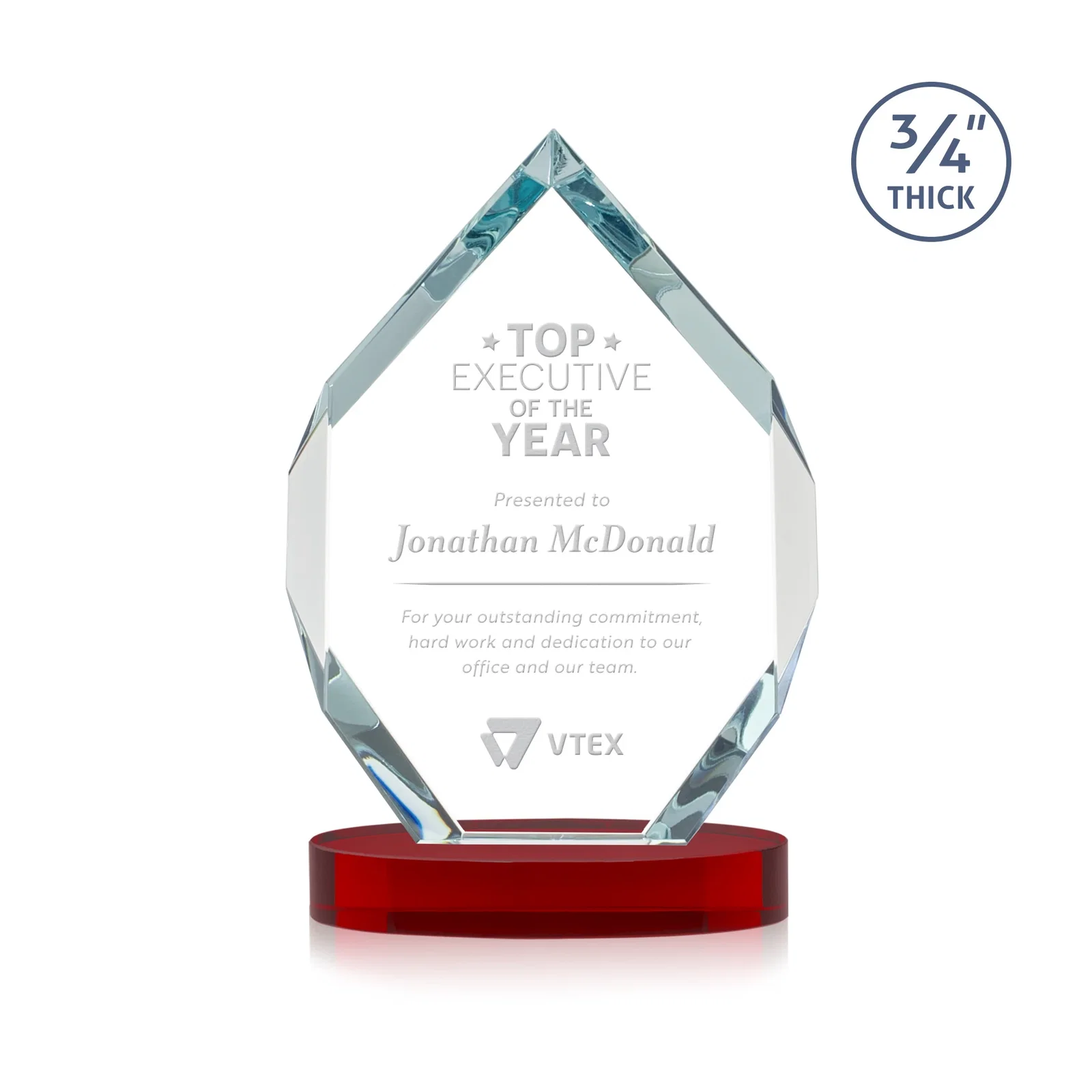 Promotional Six-Sided Starfire Crystal Diamond Award with Constant-Width Bevels for safety achievement programs