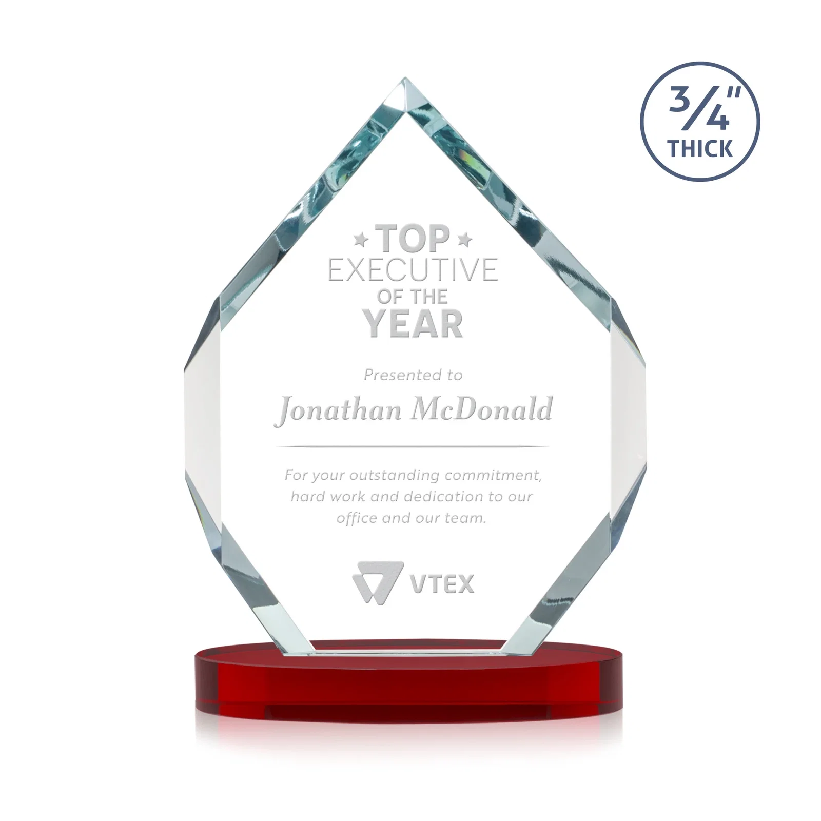 Promotional Six-Sided Starfire Crystal Diamond Award with Constant-Width Bevels for volunteer appreciation