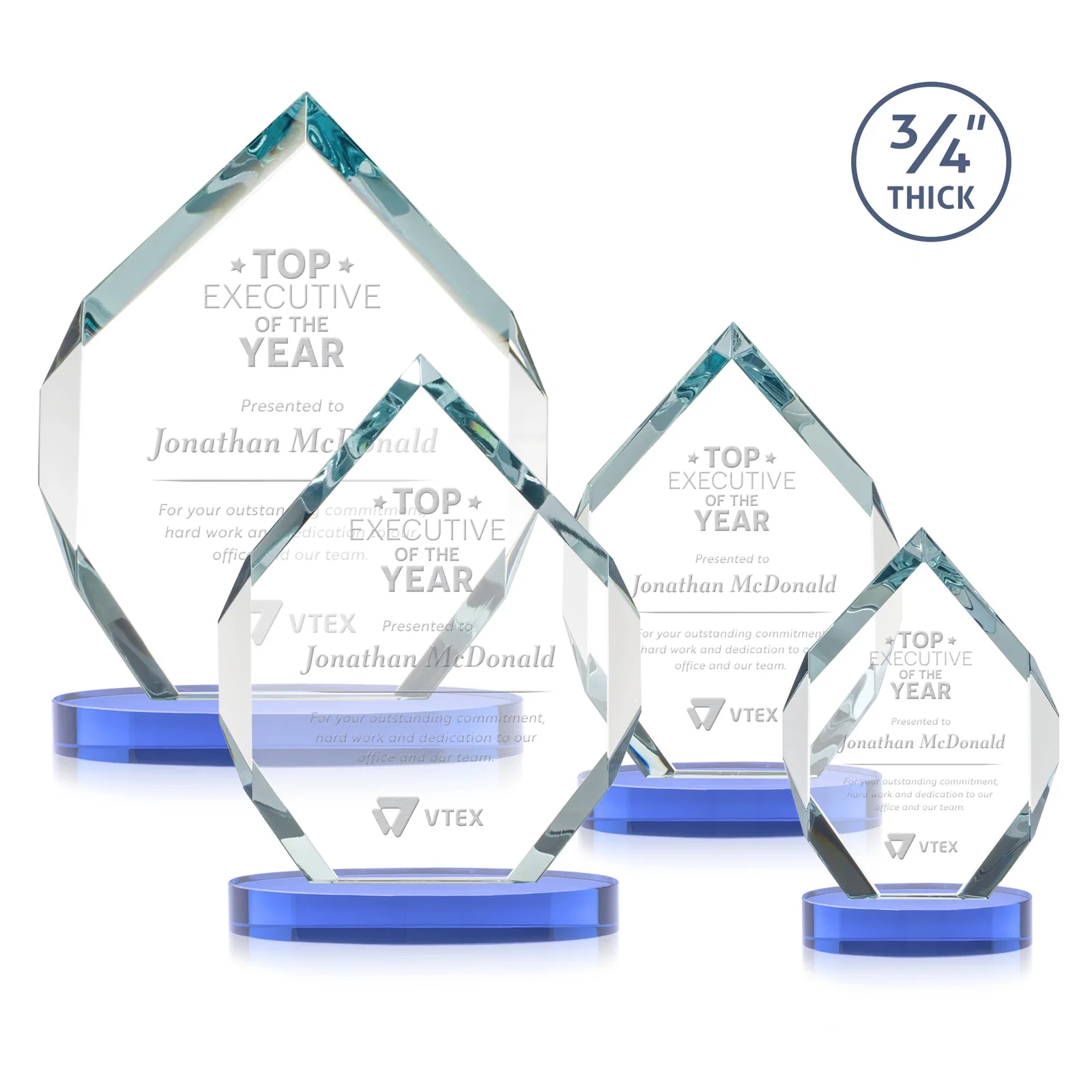 Promotional Six-Sided Starfire Crystal Diamond Award with Constant-Width Bevels for dealer and partner awards