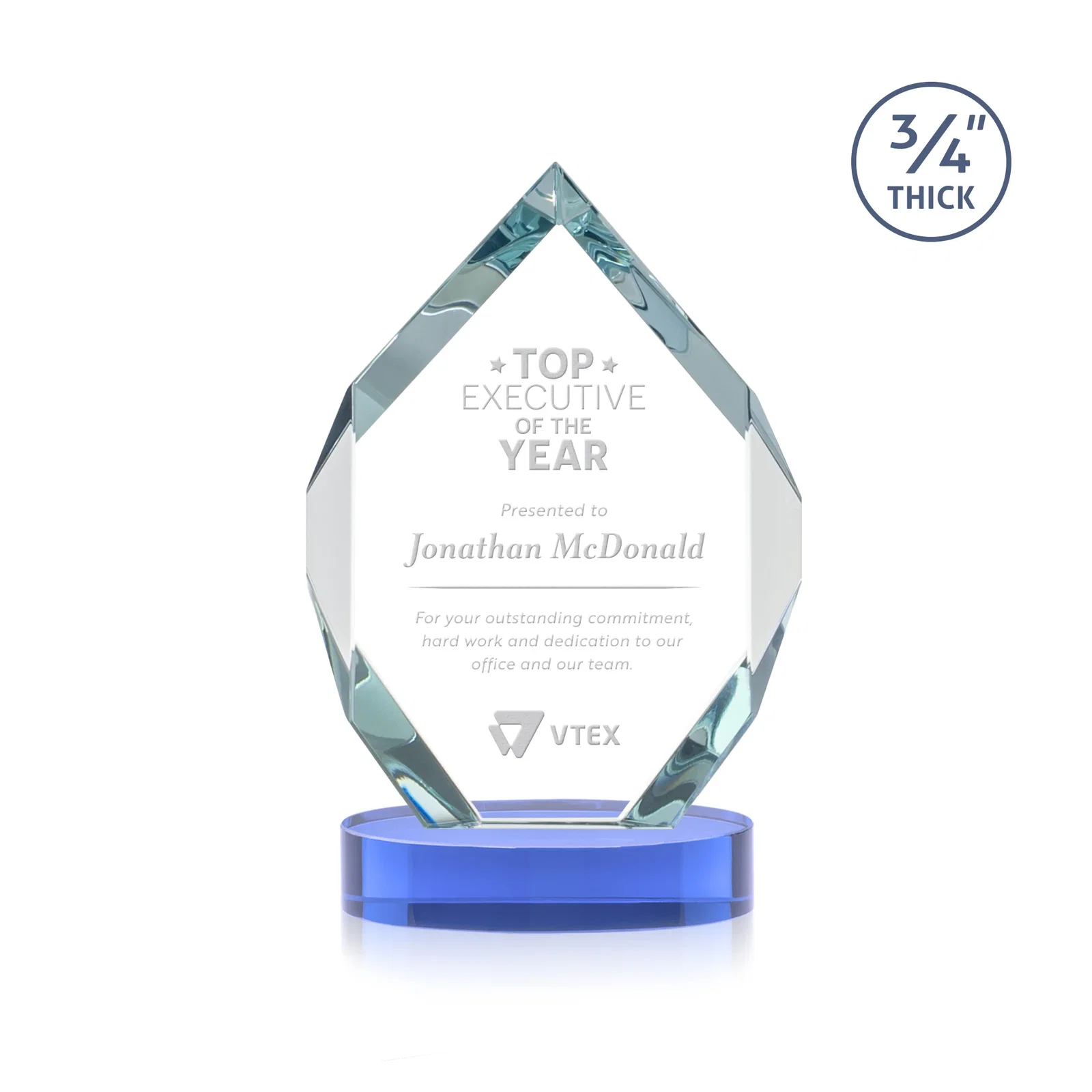 Promotional Six-Sided Starfire Crystal Diamond Award with Constant-Width Bevels for company anniversary events