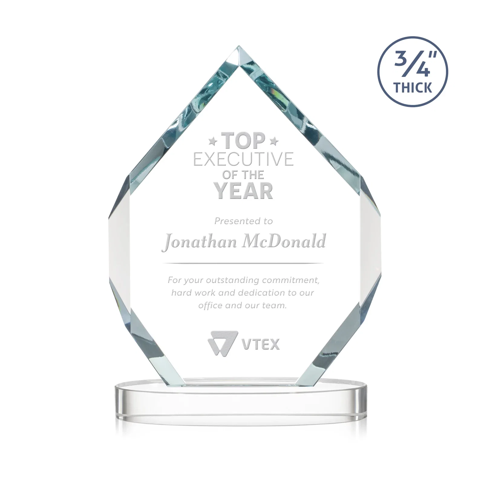 Custom Six-Sided Starfire Crystal Diamond Award with Constant-Width Bevels for sales achievement awards