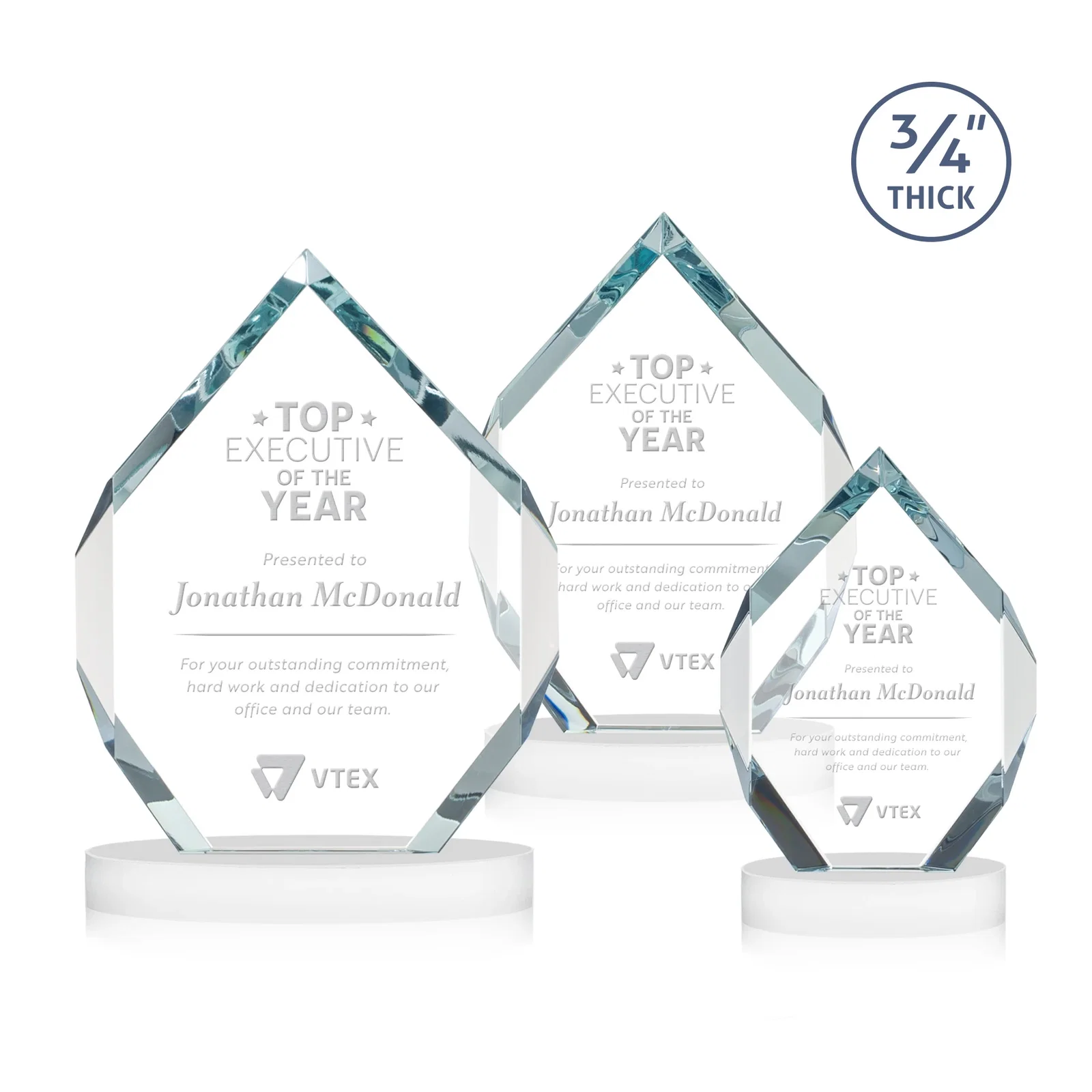 Branded Six-Sided Starfire Crystal Diamond Award with Constant-Width Bevels for sales achievement awards