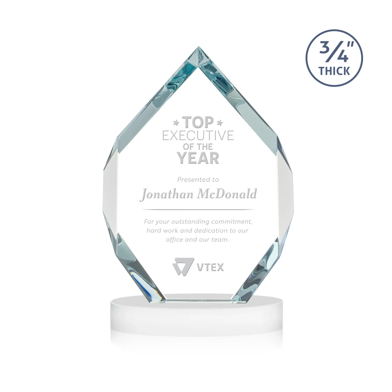 Branded Six-Sided Starfire Crystal Diamond Award with Constant-Width Bevels for team milestone celebrations
