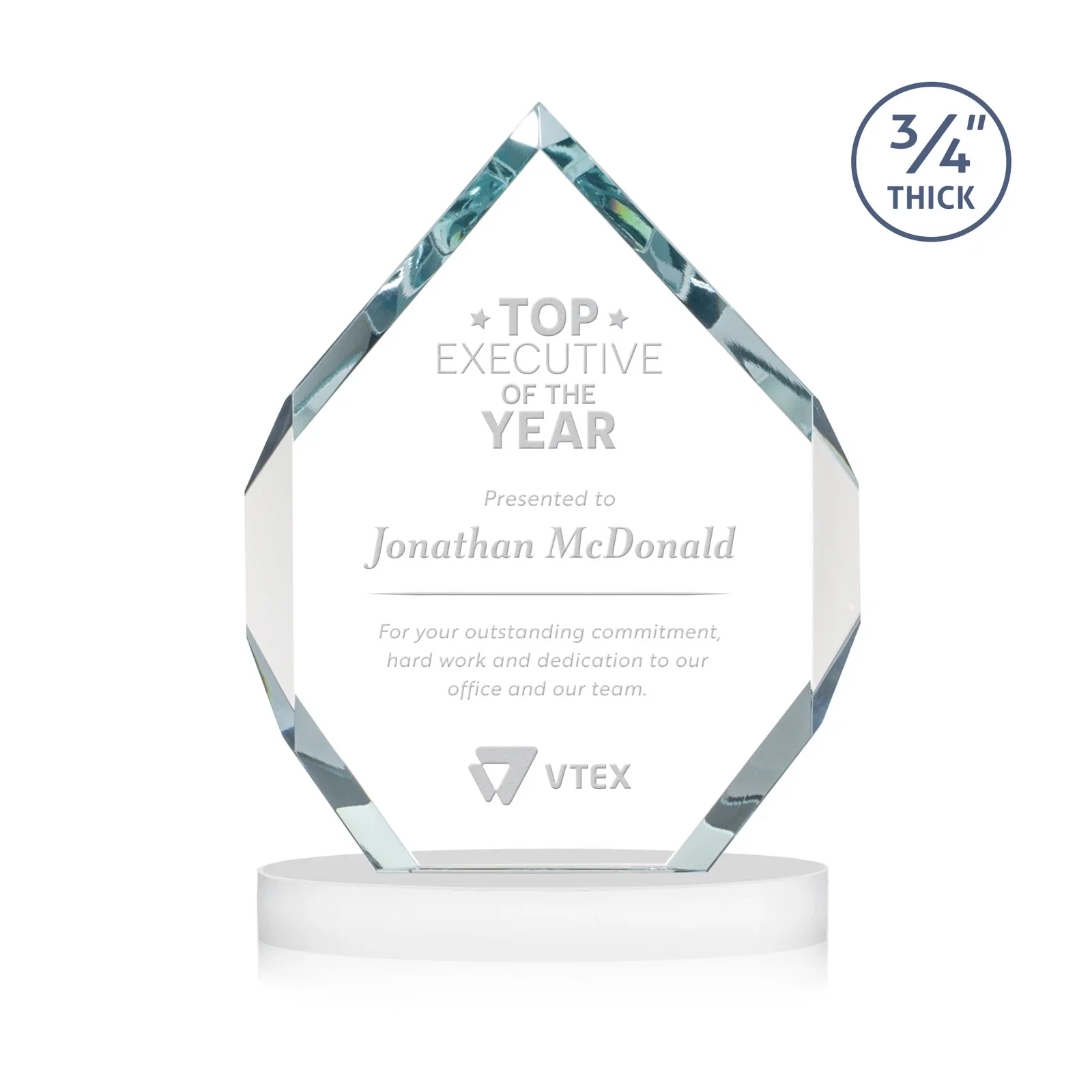 Branded Six-Sided Starfire Crystal Diamond Award with Constant-Width Bevels for donor appreciation