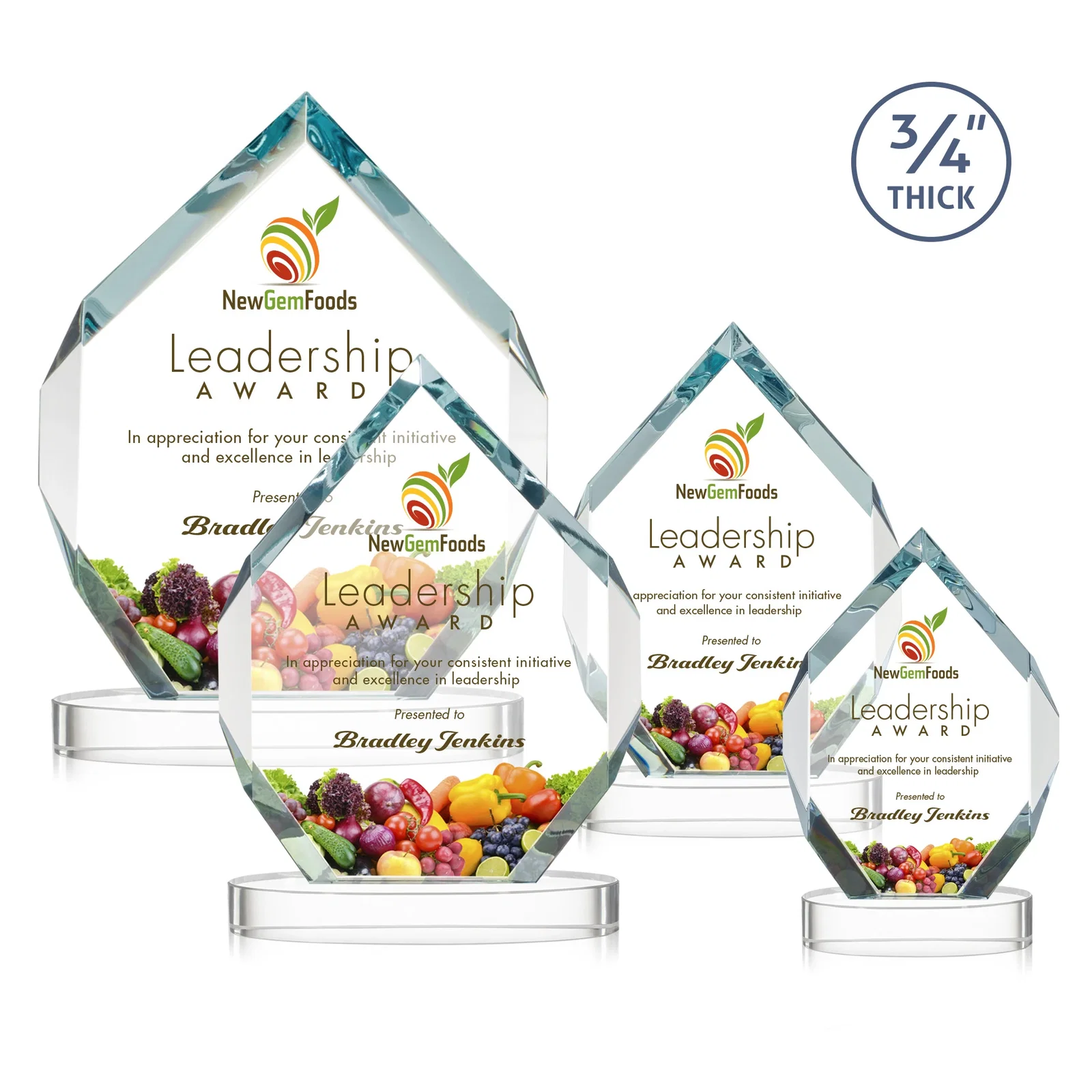 Branded Six-Sided Starfire Crystal Diamond Award with Constant-Width Bevels for graduation ceremonies