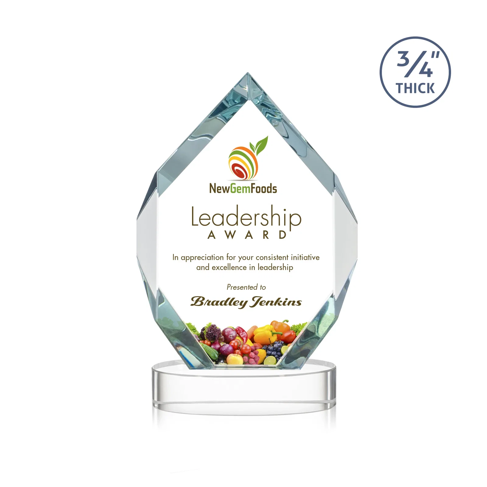 Branded Six-Sided Starfire Crystal Diamond Award with Constant-Width Bevels for safety achievement programs